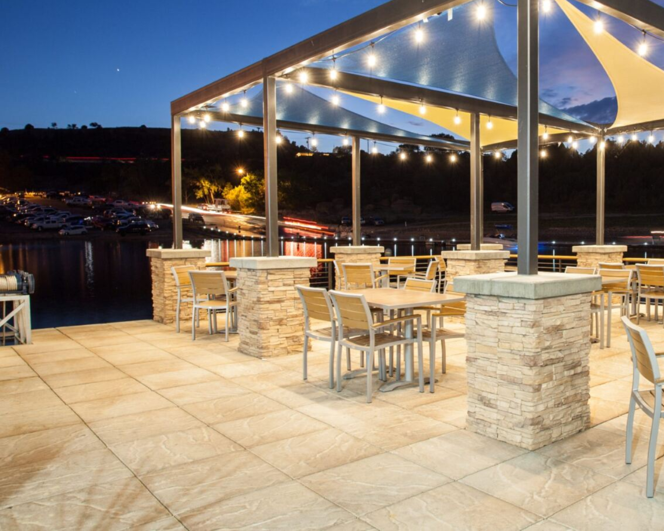 RockFace Legacy concrete dock decking installed on commercial marina patio by K+R Manufacturing