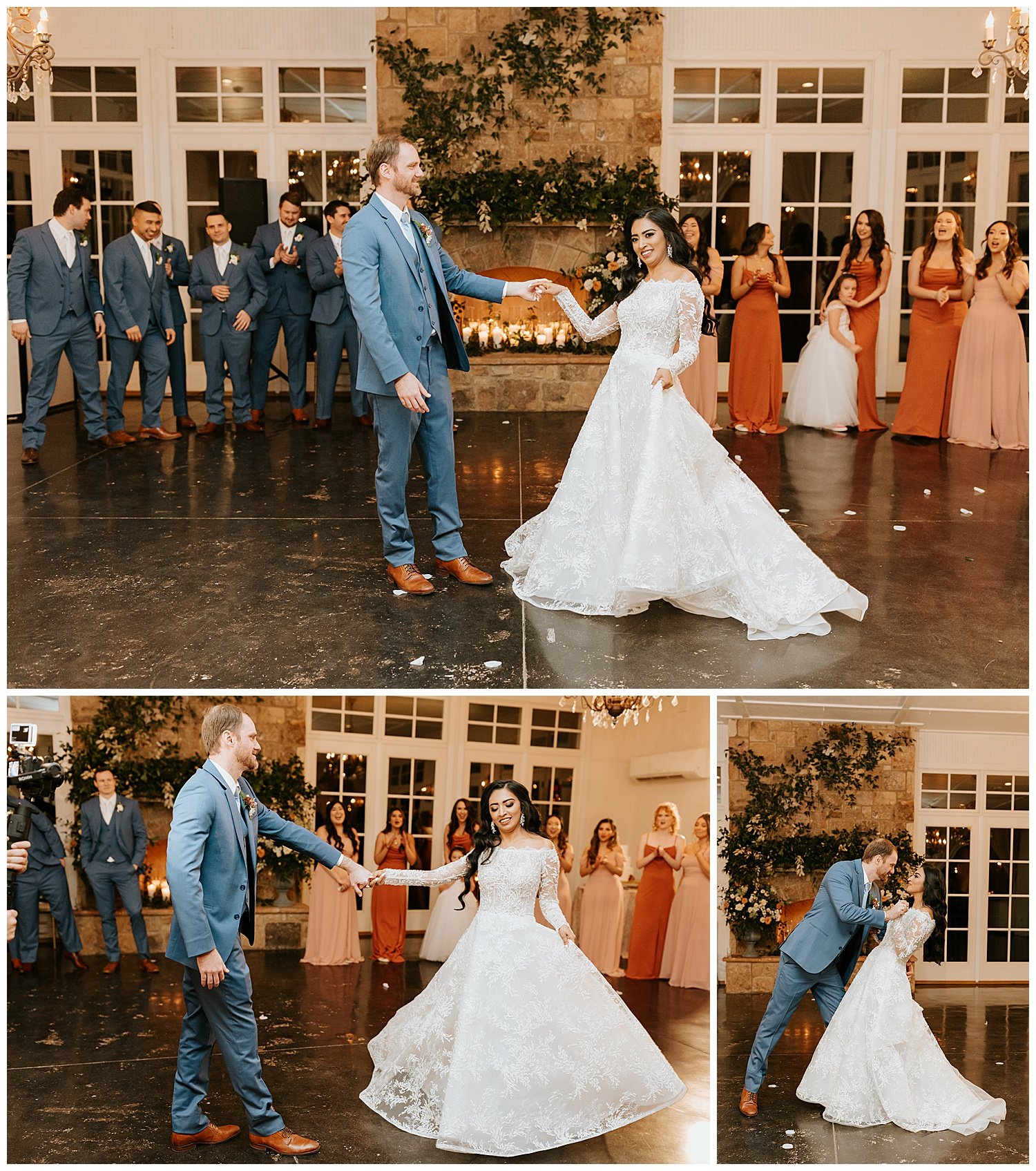 bride and groom first dance at reception flash photography danytabot wedding bridal dress