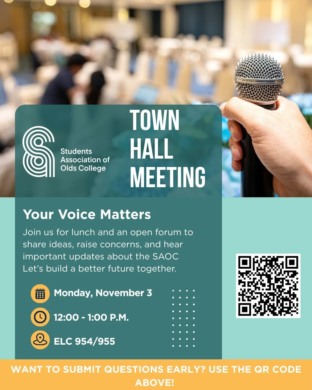 What's on your mind? π€ The fall term Student Town Hall is approaching, and we want to hear from you!  #saoc #saoldscollege #oldscollege