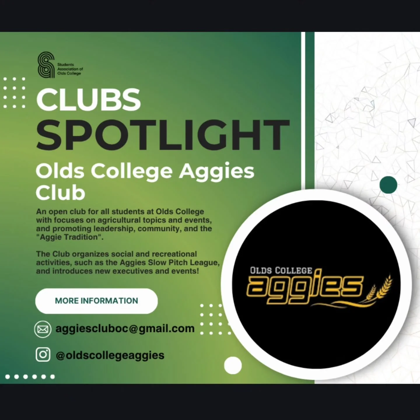 DID YOU KNOW?!?
The SAOC supports several clubs across campus???
Spotlighting our Aggies Club, this is a group focusing on agricultural topics and events!
We encourage students to join the club, follow their social media, and support their events!