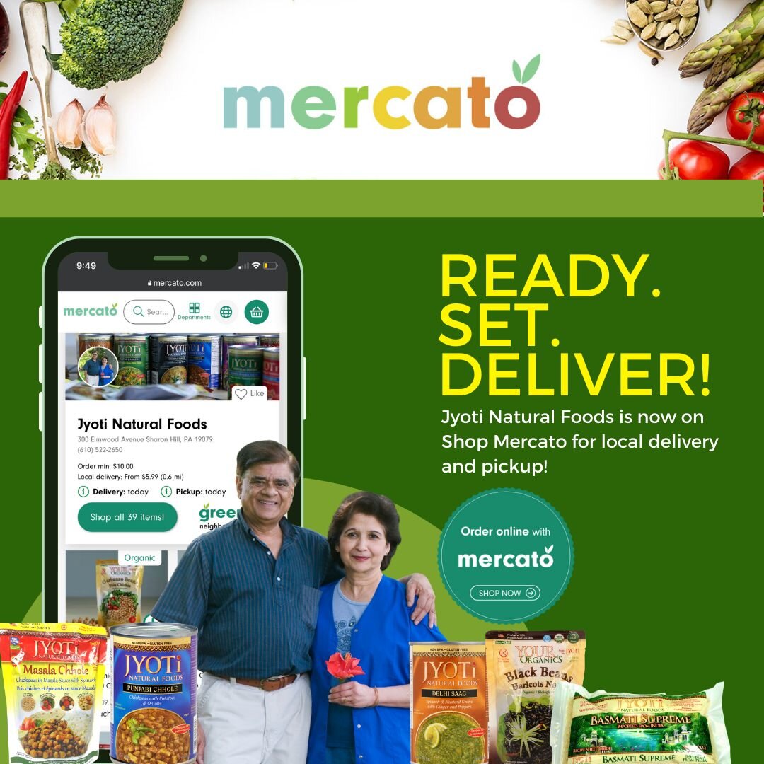 🌟ANNOUNCEMENT🌟

You can now order Jyoti Natural Foods on @shopmercato 🛍️

Get your fix of delicious and nutritious Indian and international cuisine delivered right to your door or for pickup.

#jyotifoods #mercato #vegetarianfood #supportsmallbusi