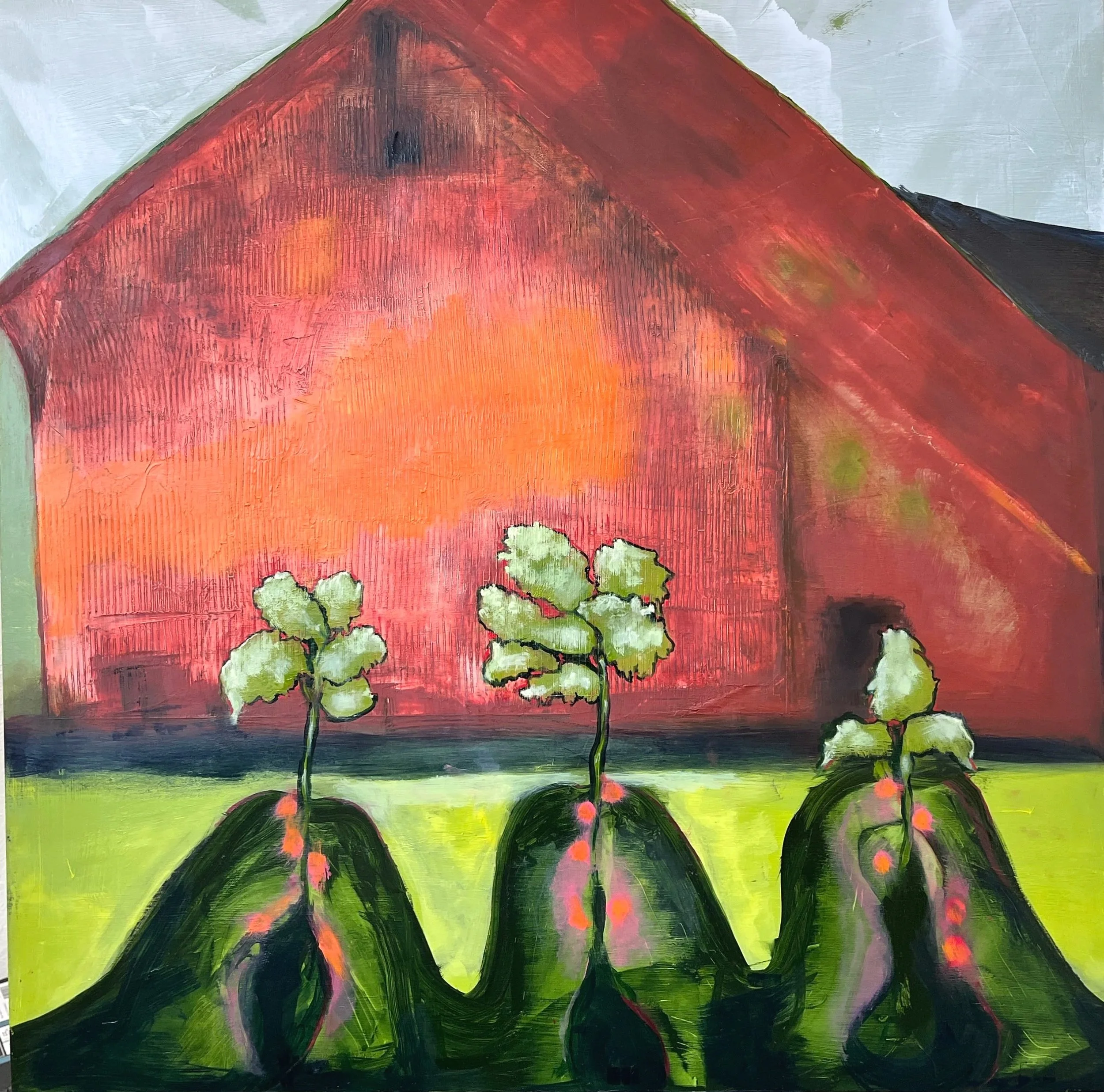 "Old Winter, New Spring", Oil and textured gesso on cradled board, 24"x24", 2026