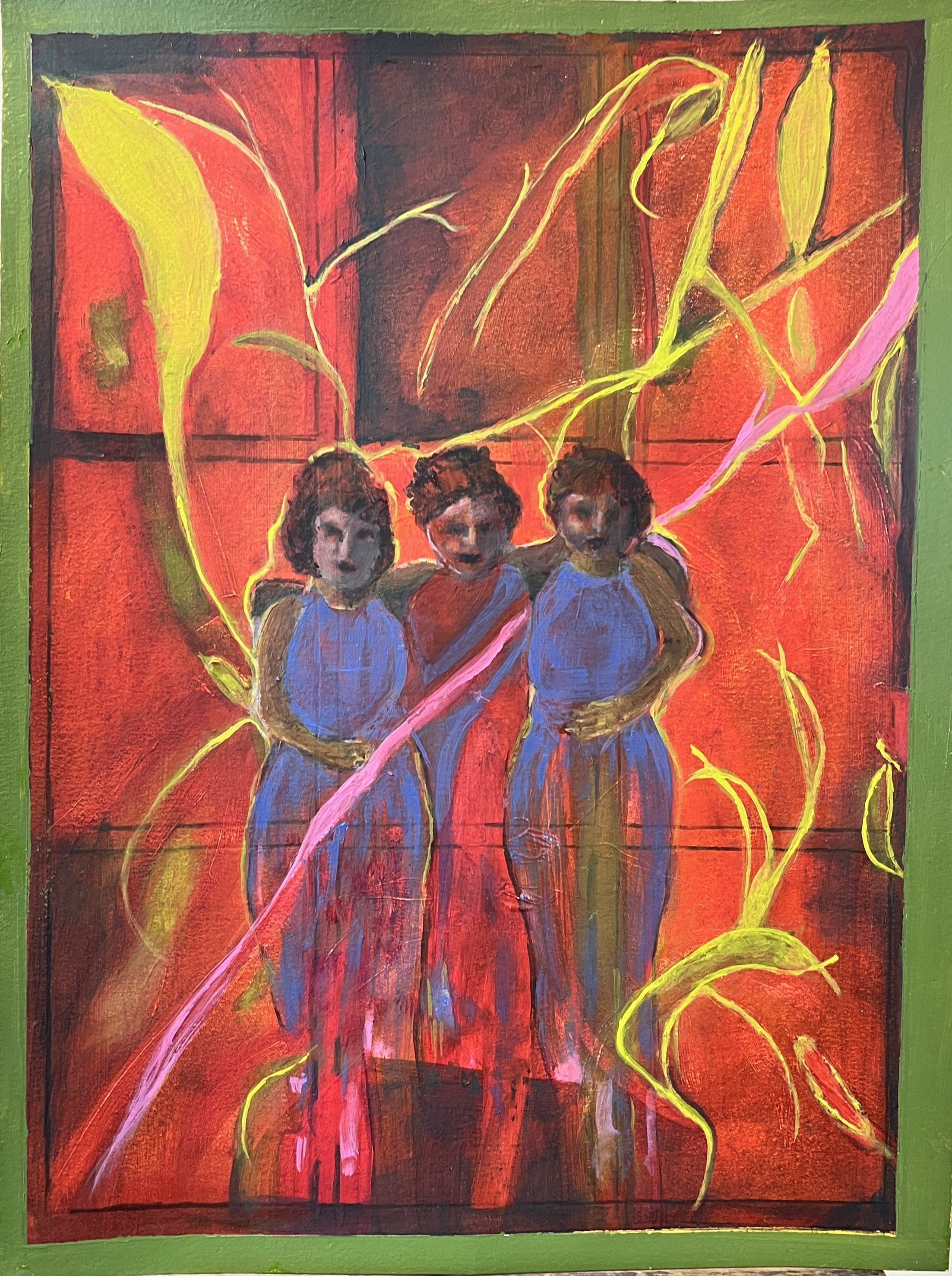 "Guides and Guardians: Our Sisters", Oil and Textured Gesso on Arches Huile Paper, 12'x16", 2026
