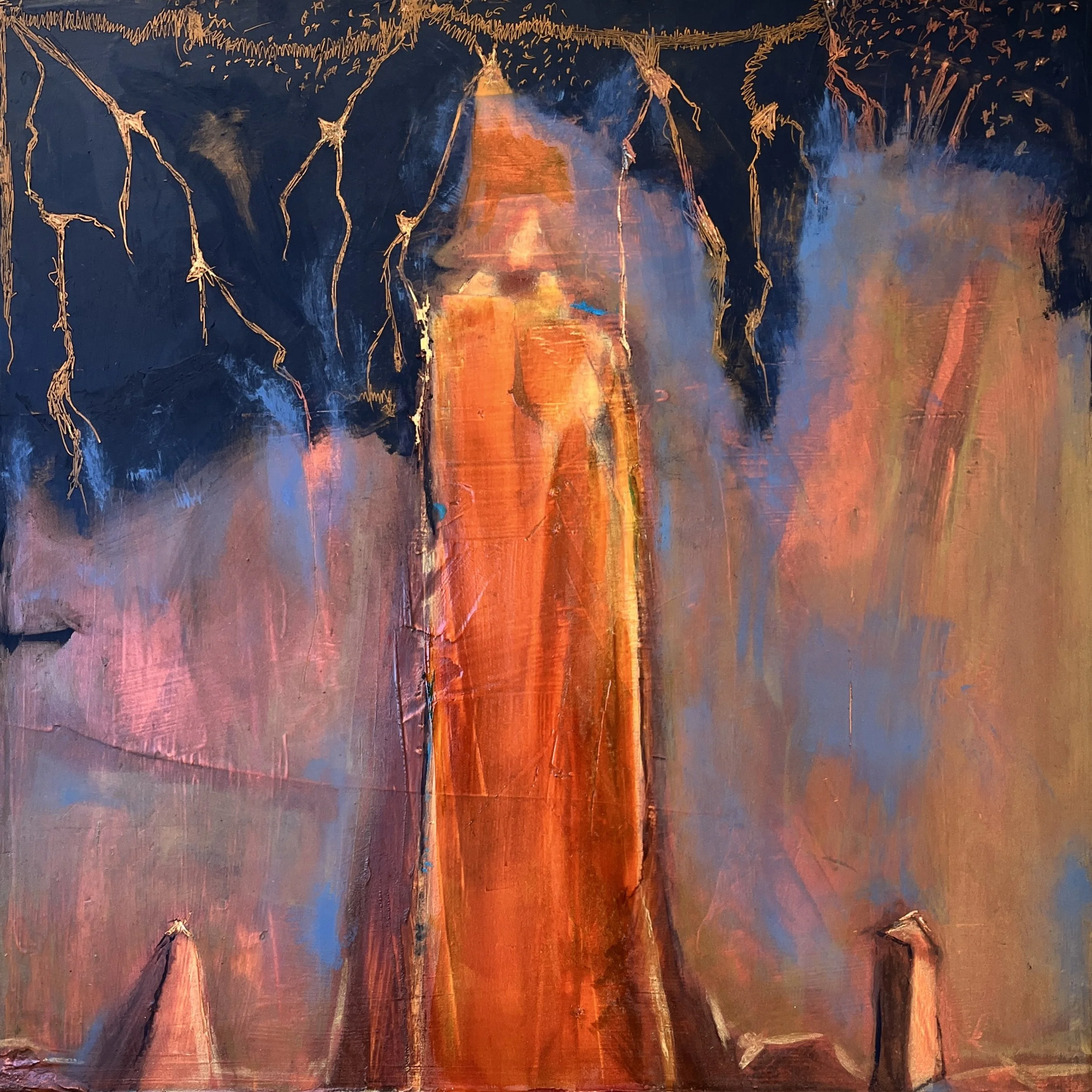 Of gods and men, Oil and Cold Wax on Cradled Board, 12'x12"x2", 2025