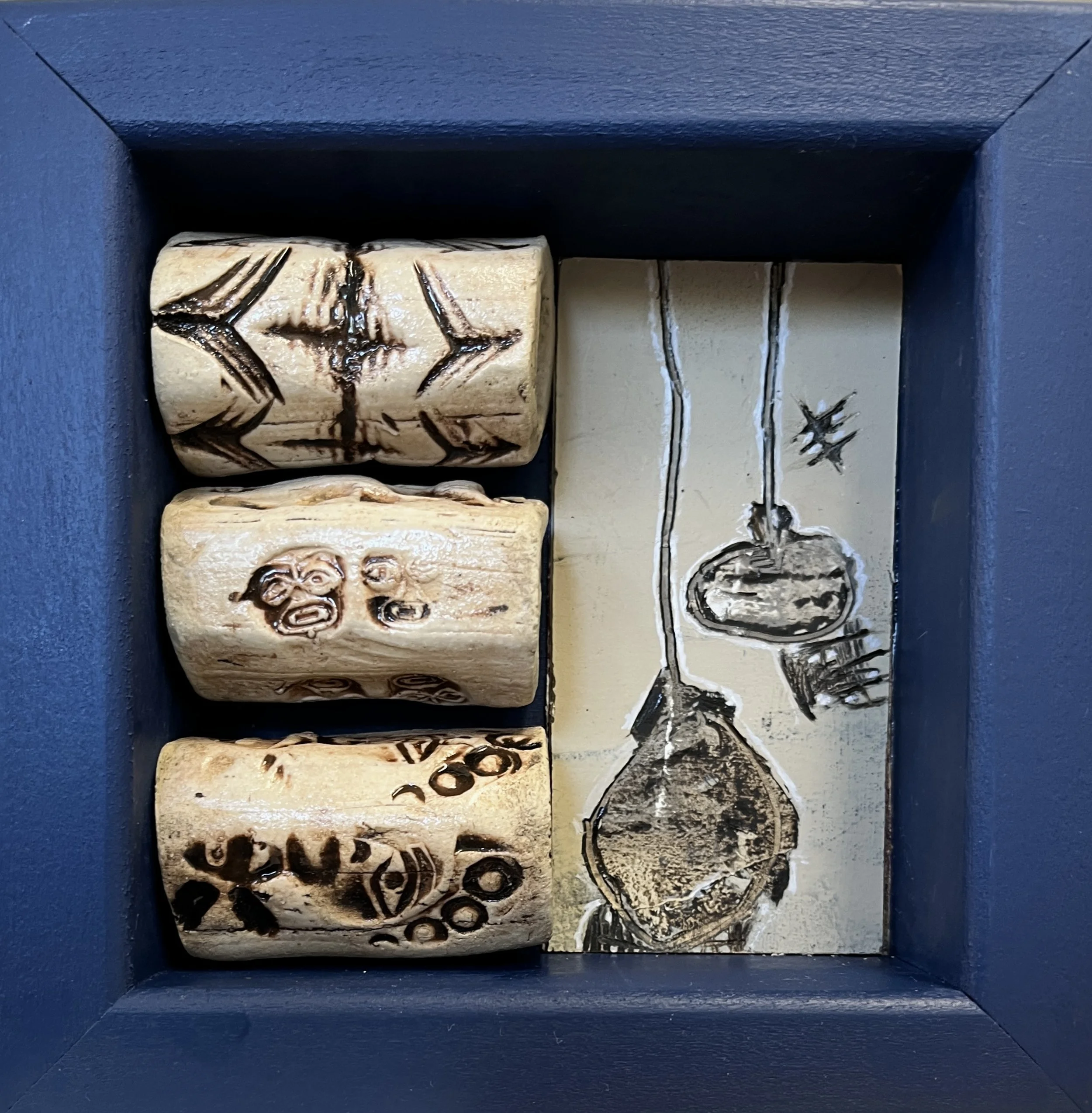 Arctic Exploration Shrine, Mixed Media Ceramic with Oil Painting on Paper, 6"x6"x1.5", 2025