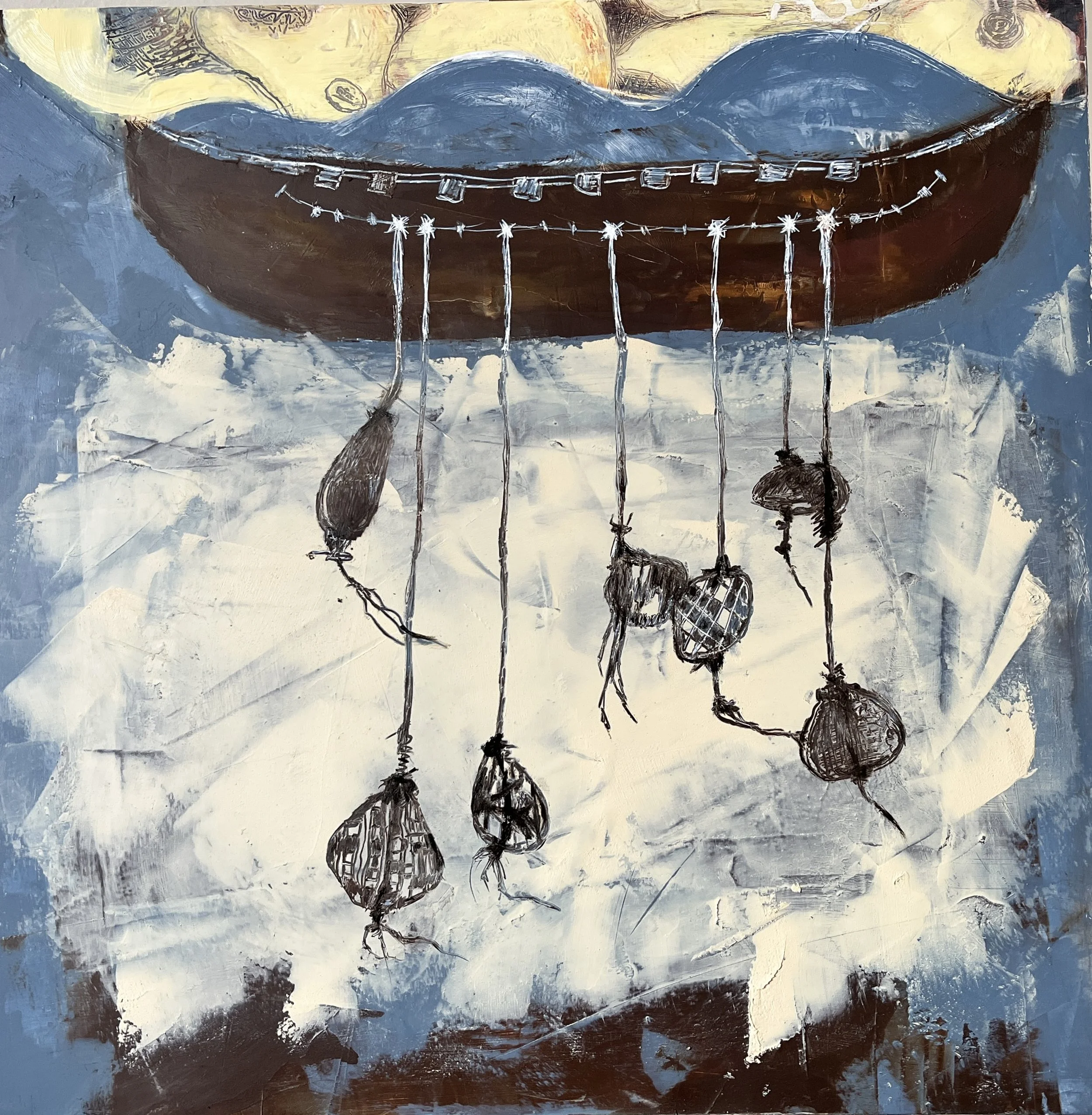 Ballast, Oil and Cold Wax on Cradled Board, 16'x16"x1.5", 2025