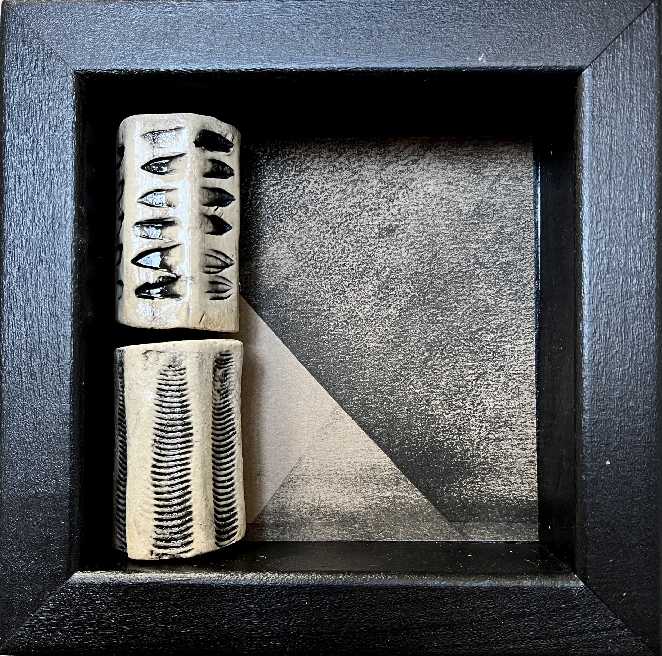 Seeking Balance Shrine, Mixed Media Ceramic with Ink on Paper, 6'x6"x1.5", 2025
