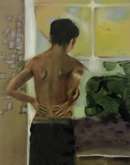 "Looking Forward", Oil and textured gesso on Arches huile paper, 20"x 16", unframed, 2021