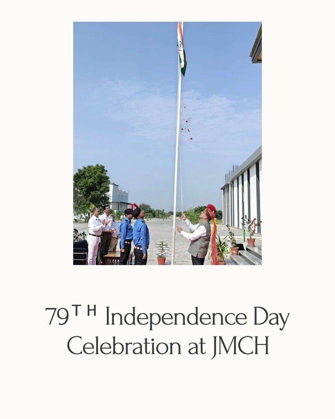 On the 79th Independence Day, JMCH celebrated with pride, unity, and gratitude.
The flag-hoisting ceremony was followed by certificates of appreciation presented by our principal &amp; controller, Dr. Deepak Verma sir, honouring service excellence wi