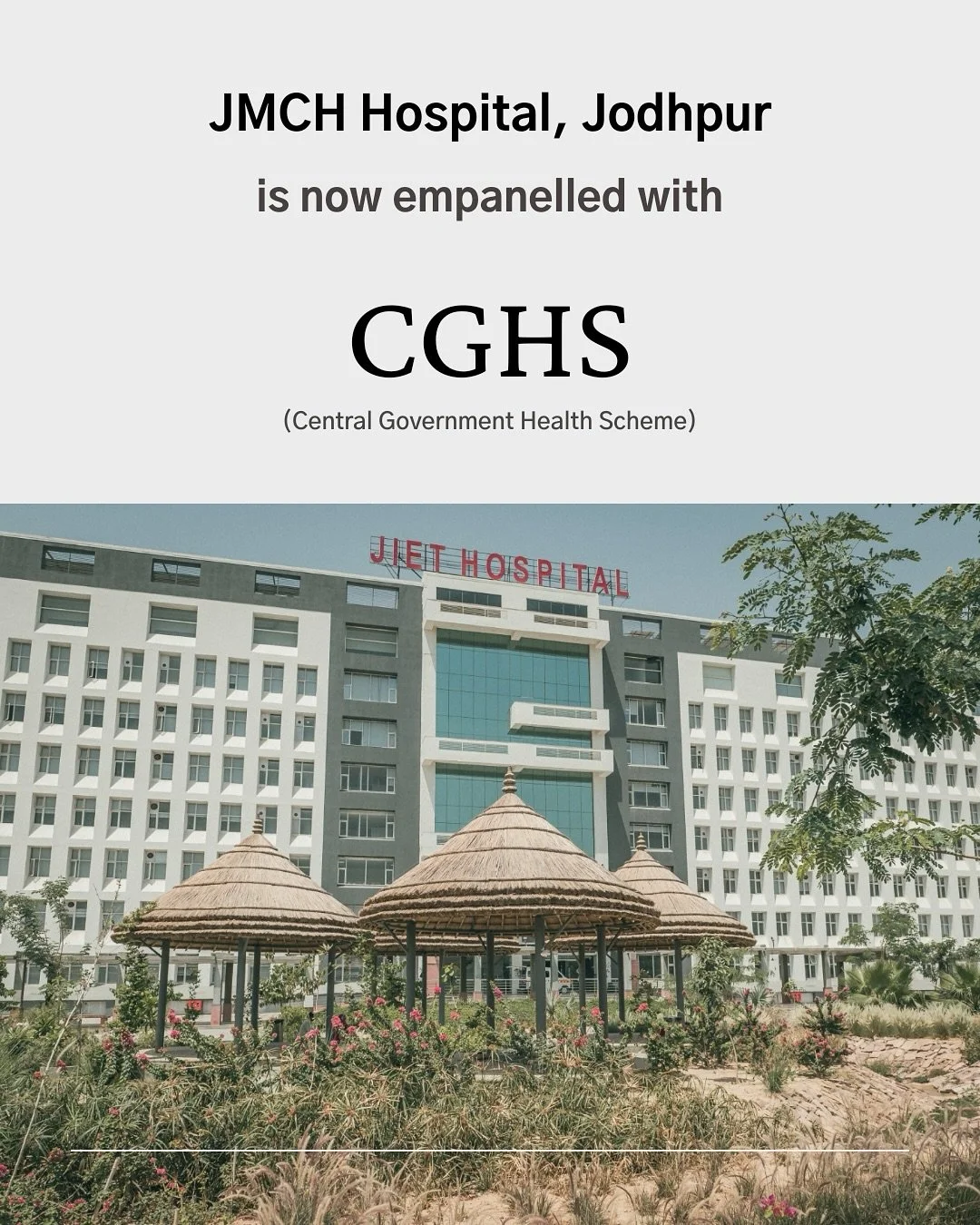Exciting Announcement!

JMCH Hospital, Jodhpur is now empanelled under the Central Government Health Scheme (CGHS).

Now, central government employees, pensioners, and their families can experience quality healthcare with complete ease and convenienc