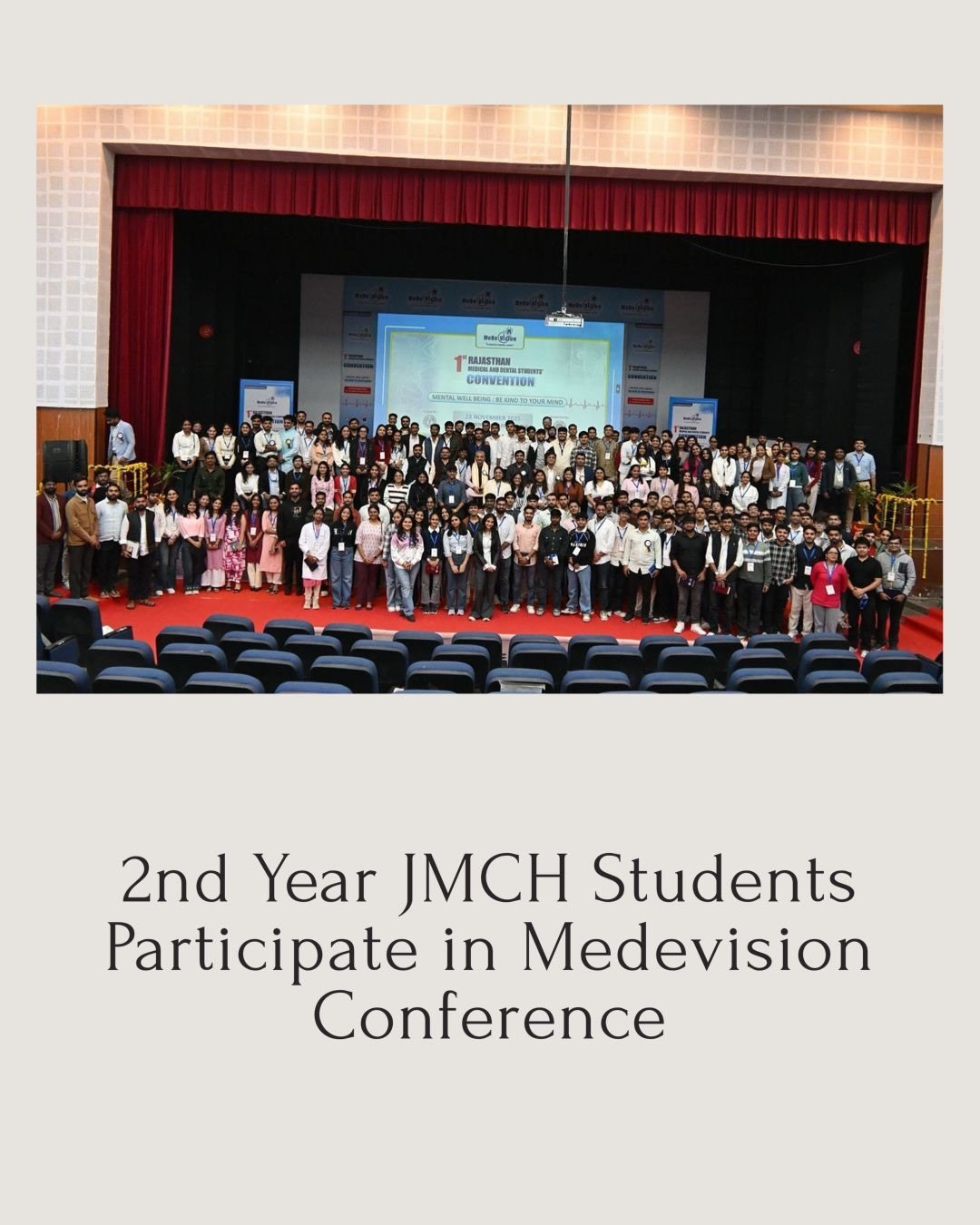 A proud moment for JMCH as our 2nd-year students represented the institute at the Medevision Conference held at RNT Udaipur. The team got a chance to explore new ideas, interact with medical peers, and understand how learning goes beyond classrooms.
