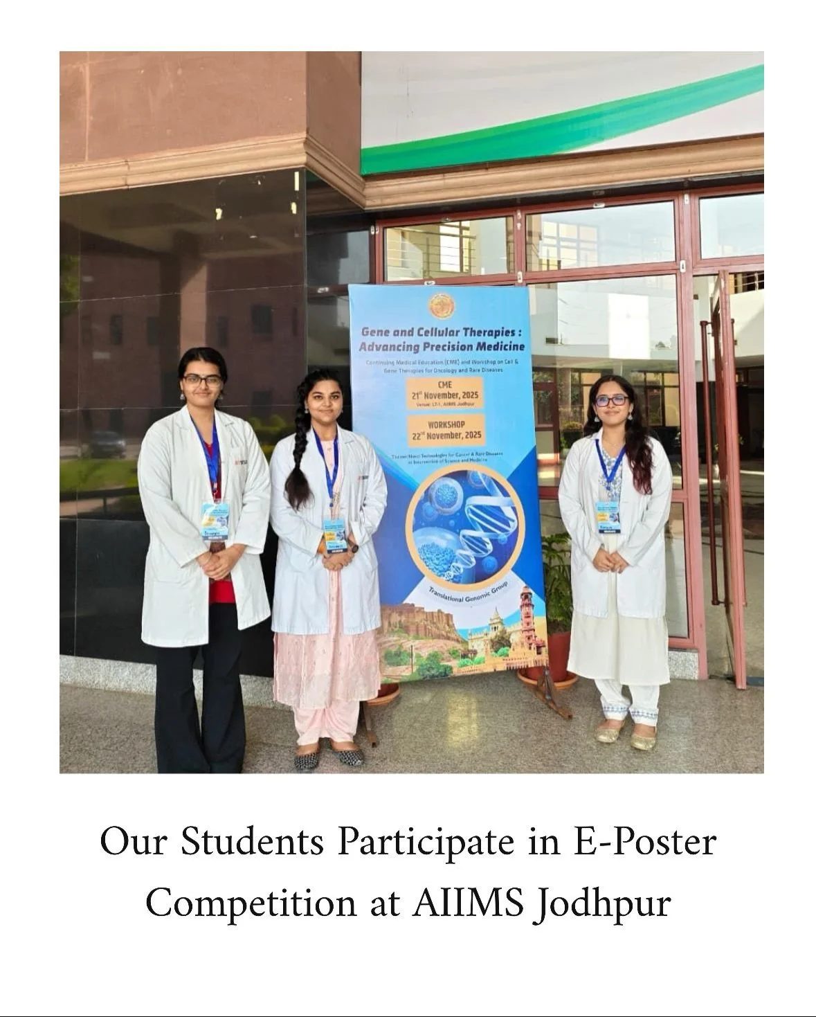 Representing JMCH with pride wherever they go! ✨

Kudos to our 2nd-year MBBS students &mdash; Devangini Singh, Sanskrati Dixit, and Sumeena Baunthiyal for stepping up and showcasing their work at the E-Poster Competition hosted by the Department of M