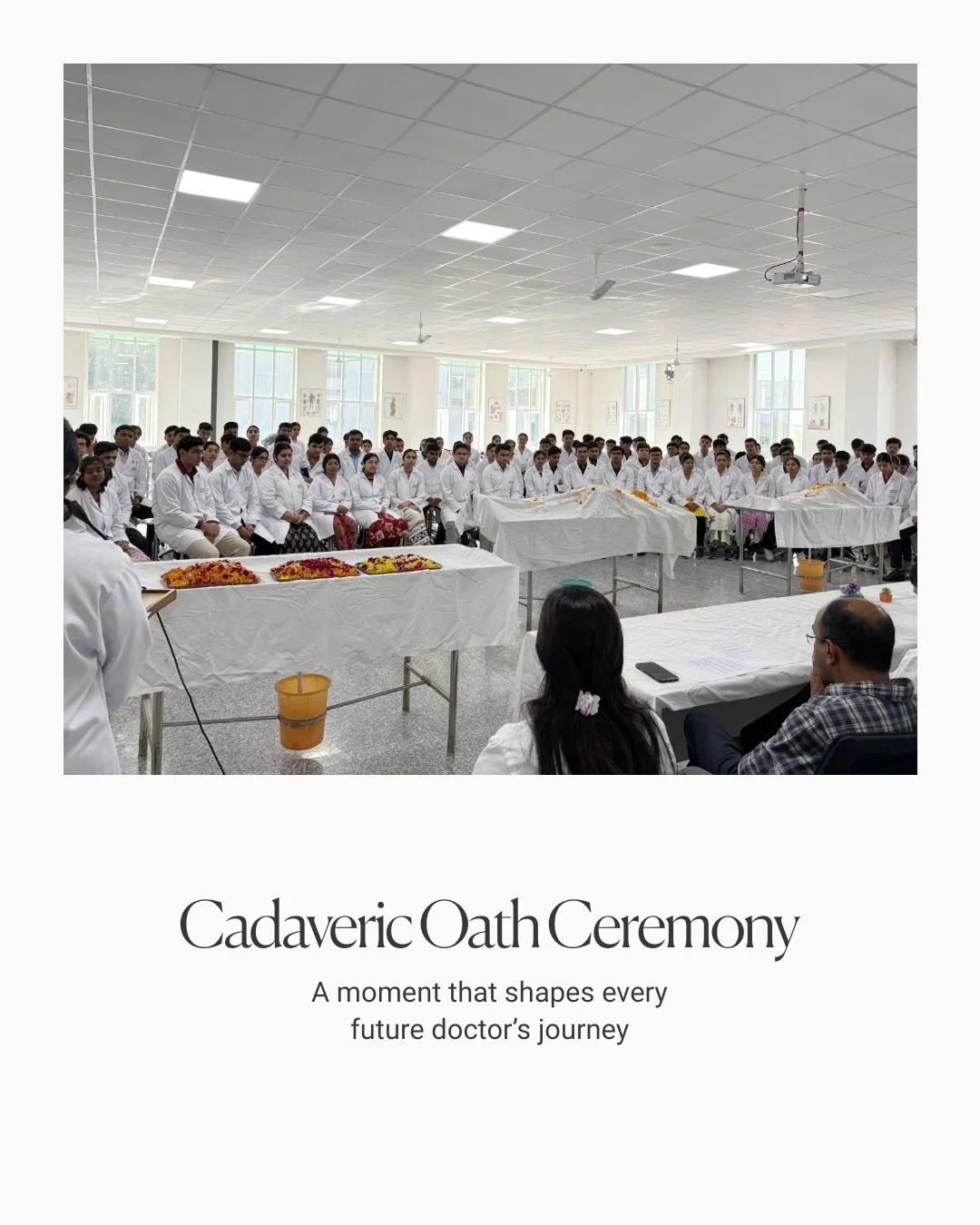 The journey from student to healer begins here.

First-year MBBS students at JMCH Hospital have taken the Cadaveric Oath, pledging respect to their first teacher, the human cadaver. This sacred moment sets the tone for their medical journey, where em
