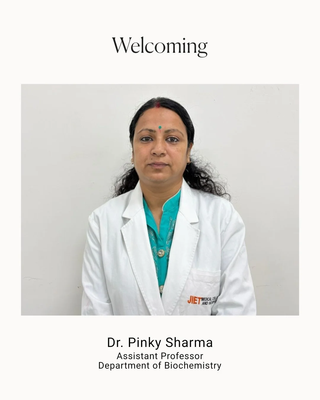 Behind every accurate diagnosis is dedication, precision, and passion. 

Meet Dr. Pinky Sharma, Assistant Professor &ndash; Department of Biochemistry, who is committed to building strong fundamentals, advancing practical learning, and shaping future