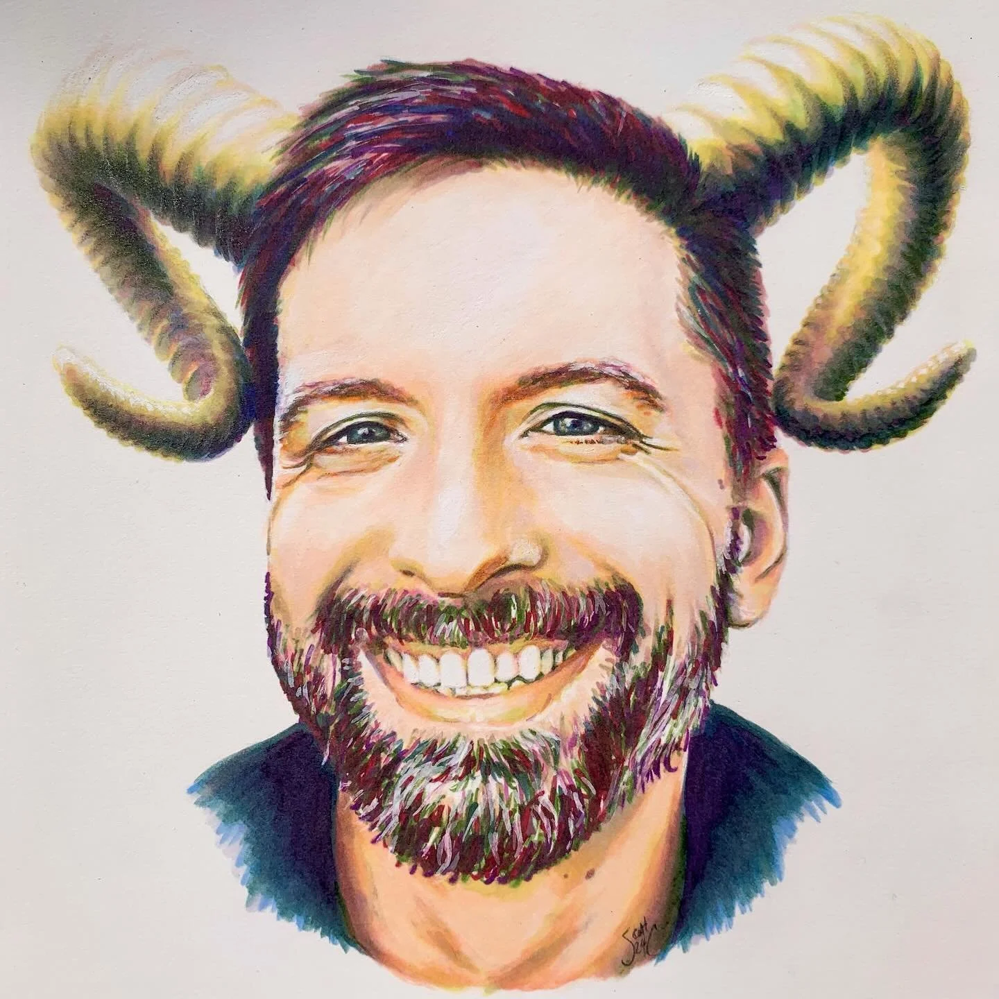 Patrick Hains - Commissioned - Copic Markers, graphite, and Posca Pens on Strathmore Bristol Board.

Patrick, it was lovely to draw you! You are beautiful. Thank you to Alice Casey for commissioning it and for the special request of the horns. First 