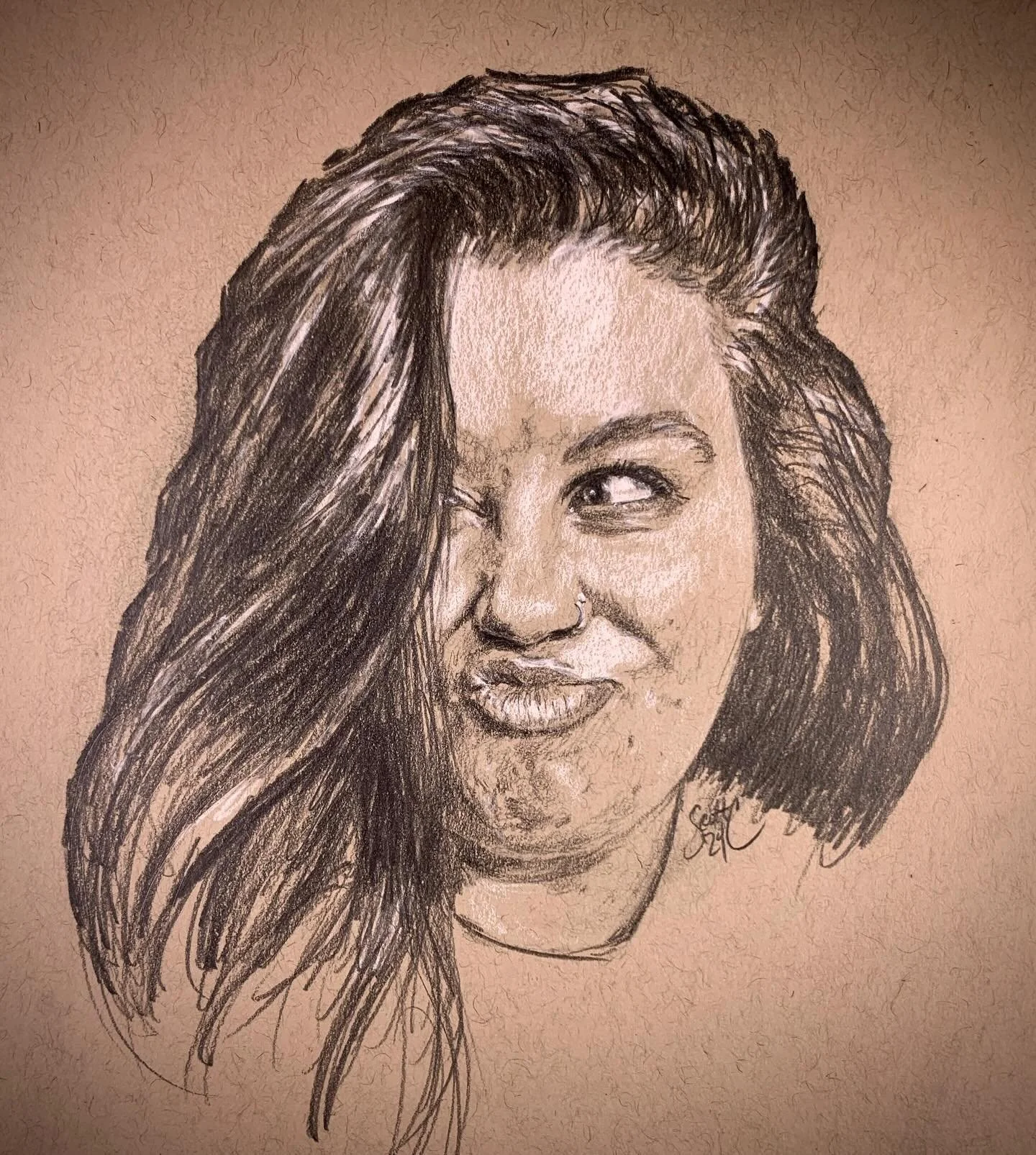 Day 7 - @its_ewika AKA Simmer- Graphite &amp; General&rsquo;s Pastel Chalk Pencil on Strathmore Toned Tan Sketch Paper.

You are loved, Simmer! And you totally ROCK. (Seriously, folks, check out her band at https://www.simmerandthesauce.com.) It was 