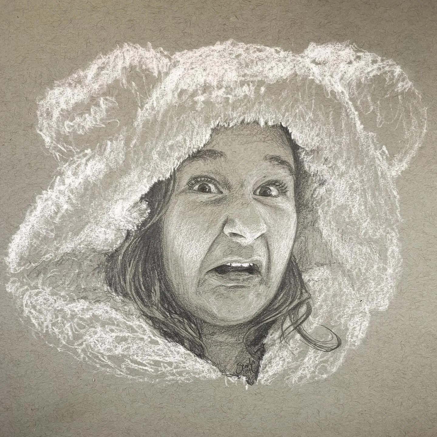 Day 8 - Liv - Graphite &amp; General&rsquo;s Pastel Chalk Pencil on Strathmore Toned Gray Sketch Paper.

#DrawingACrowd #inktober #artober #drawctober #PortraitADay #sketchportrait #GeneralsPencils #StrathmorePaper