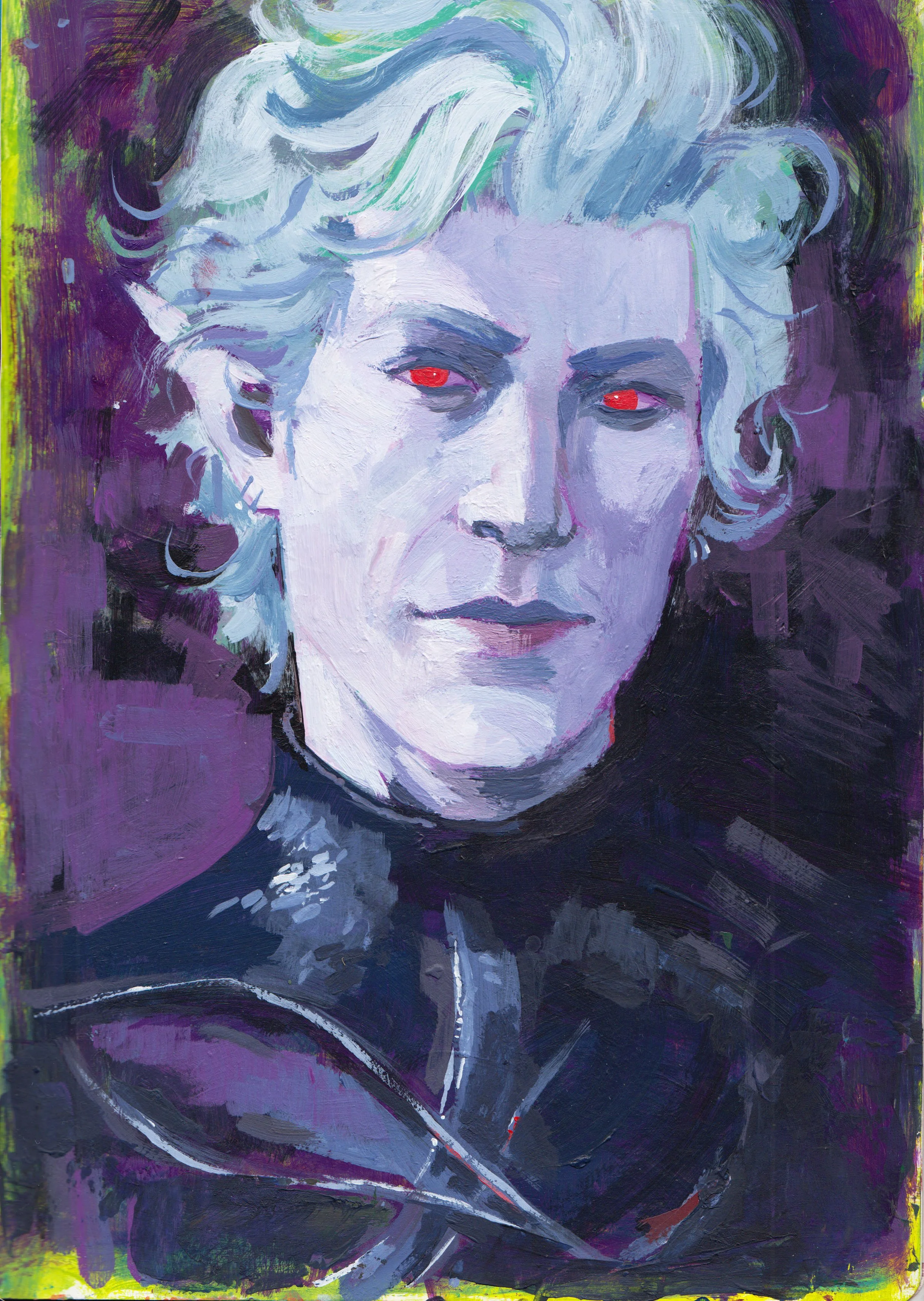 Astarion from Baldur's Gate III in Violet with Red Eyes, 2024. Acrylic on paper. 