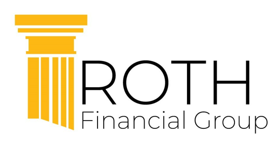 Logo for Roth Financial Group featuring a gold column and black and white text.