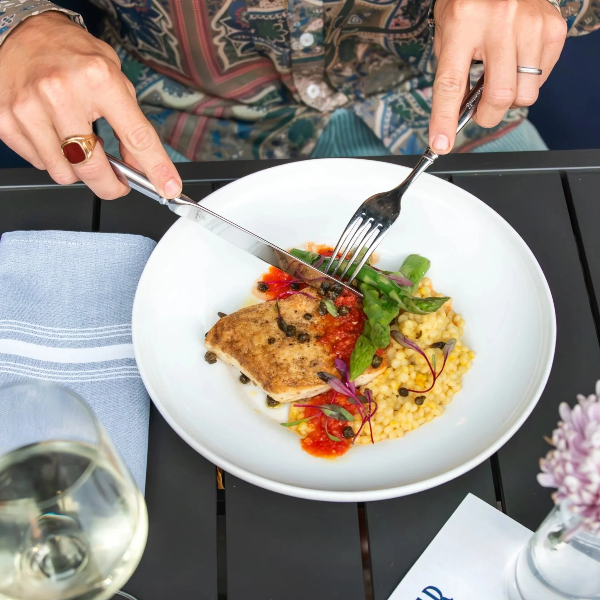 Dining on the outside patio at All Water Seafood & Oyster Bar