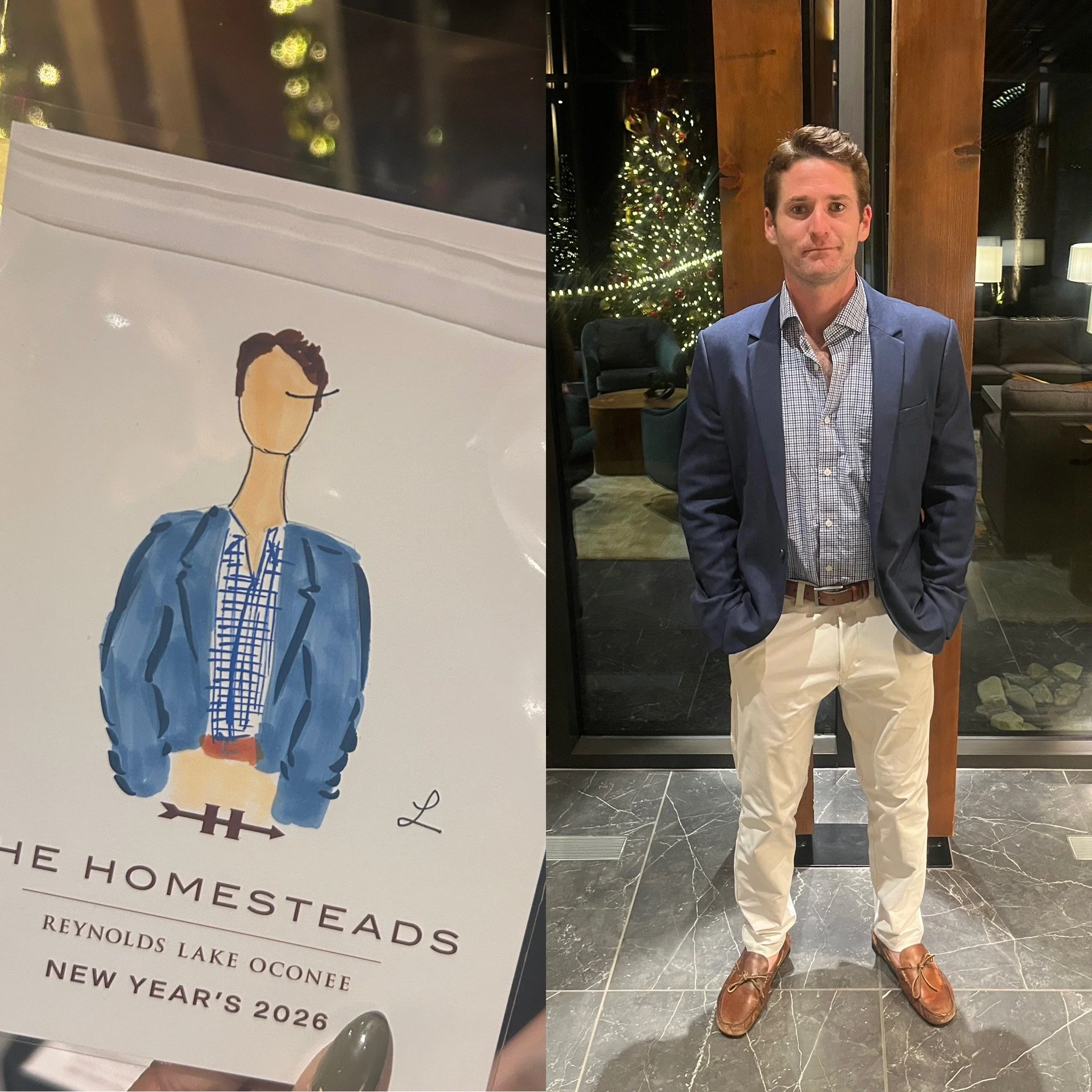 Joelle Monique of Noteworthy Couture travels to do live fashion illustration of guests for Reynolds Lake Oconee New Years Eve party