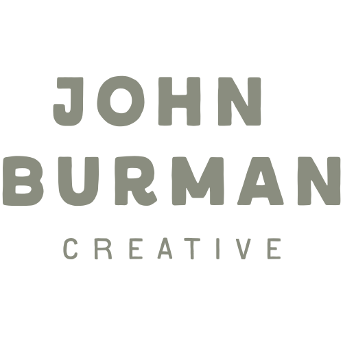 Logo featuring the name John Burman in large gray letters with the word Creative below, on a black background.