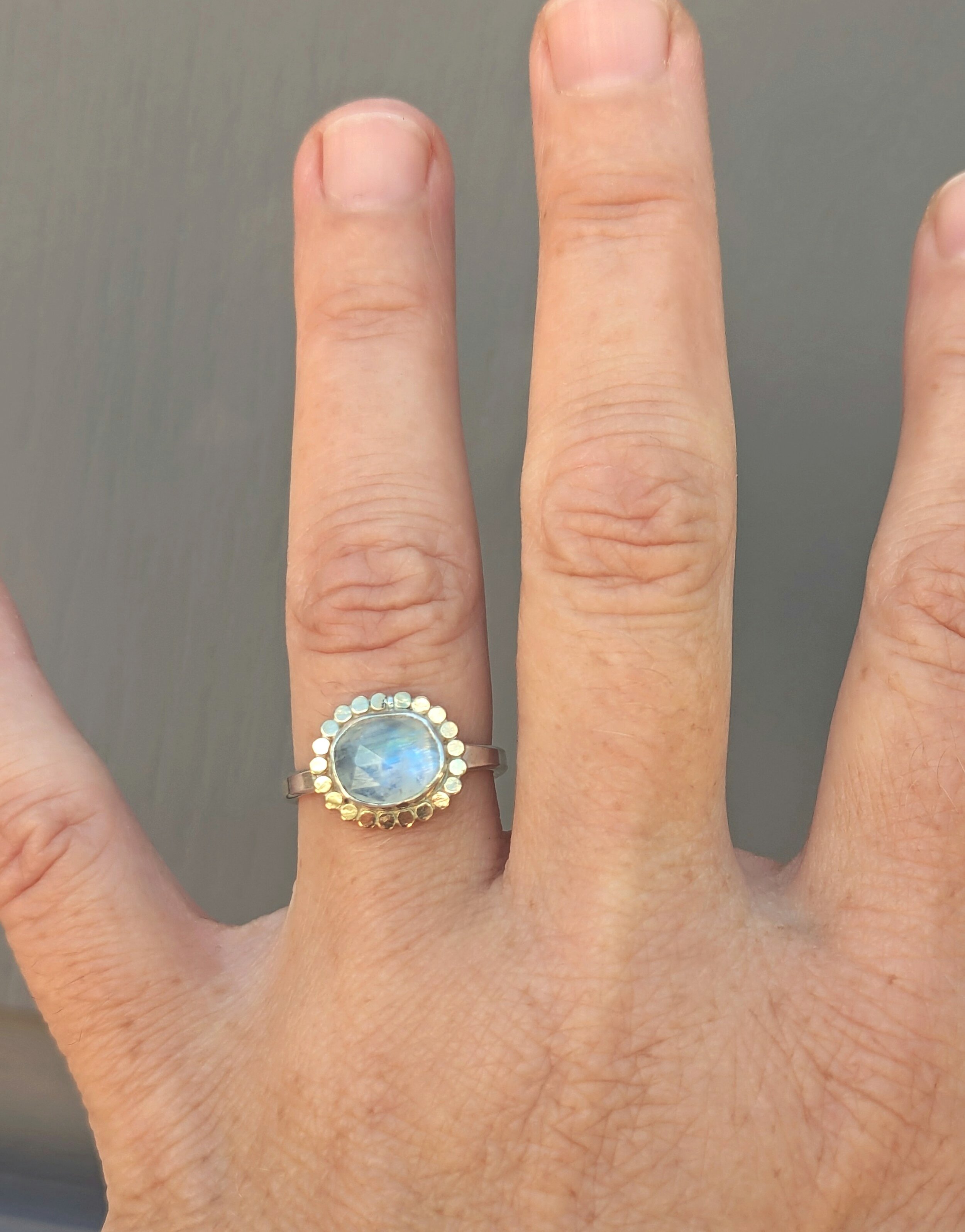 Rainbow Moonstone Flower Power Ring