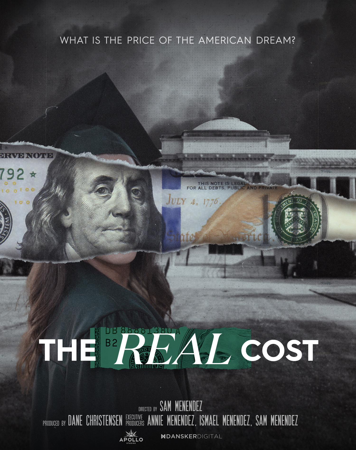 The Real Cost (2023) official documentary poster, directed by Sam Menendez