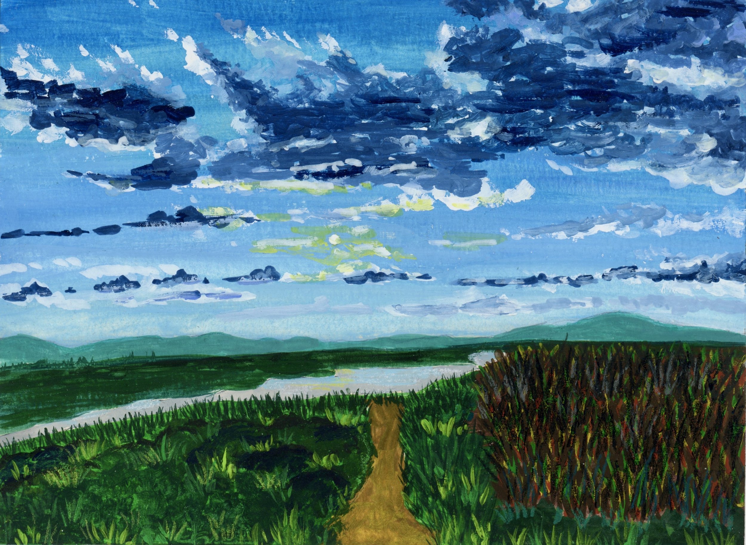 Grizzly Bay Looking Towards the West, watercolor gouache