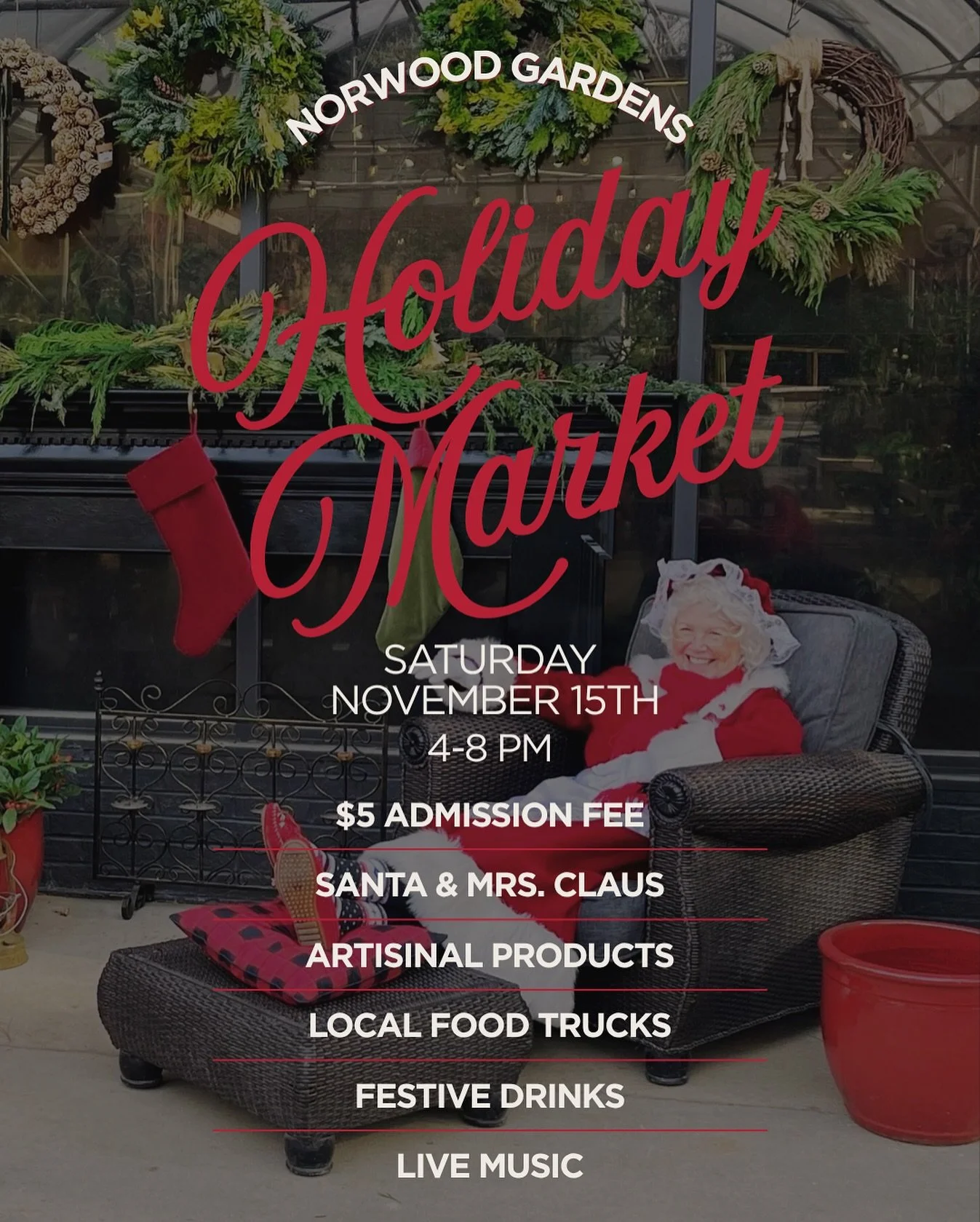Kick off the holiday season with us today! 🎄❄️ Santa &amp; Mrs. Claus, food trucks, live music, festive drinks and the best local vendors!!

4&ndash;8 PM