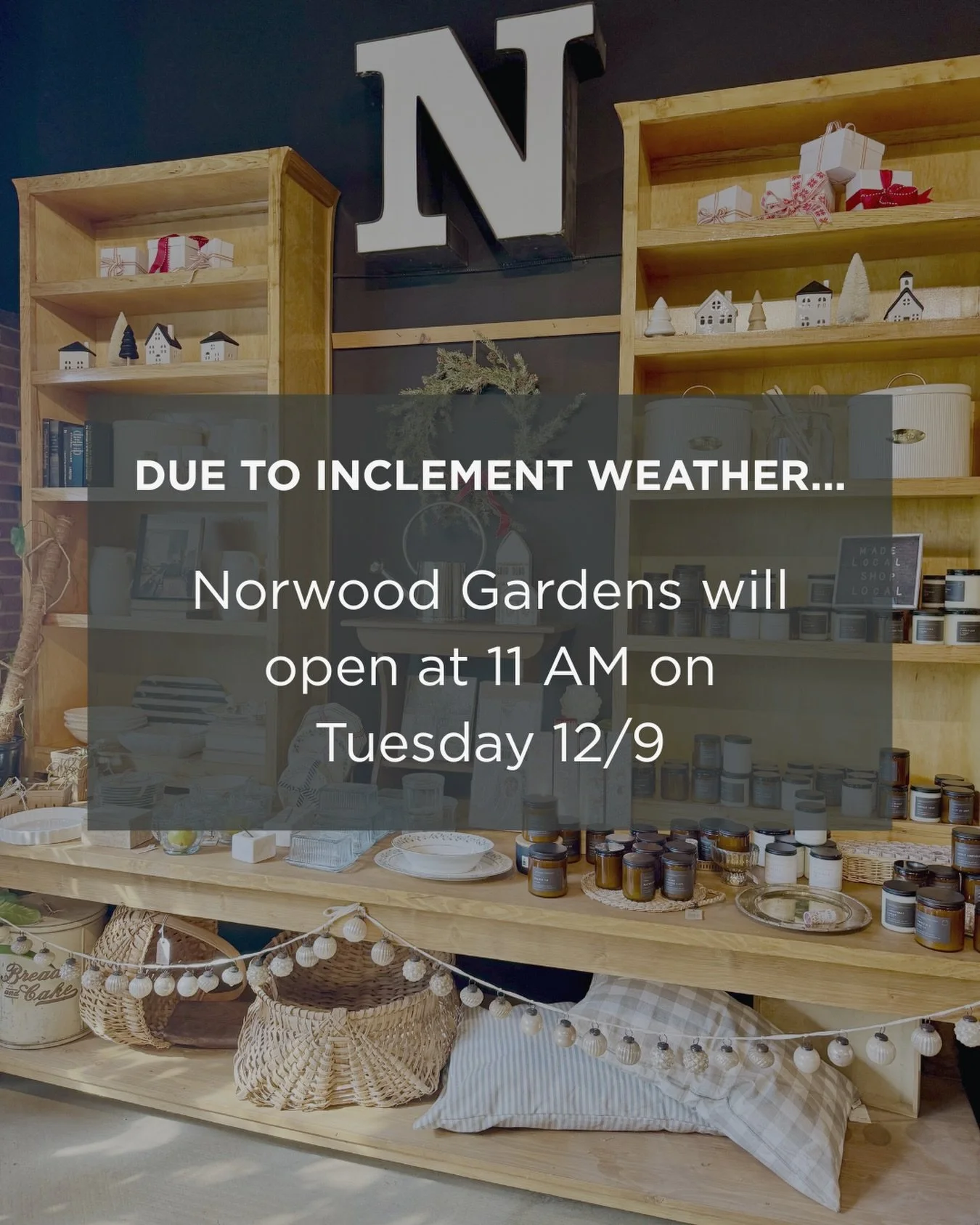 We&rsquo;ll be opening at 11 AM on Tuesday 12/9 due to the winter weather. Stay safe and we&rsquo;ll see you soon! ❄️⛄️