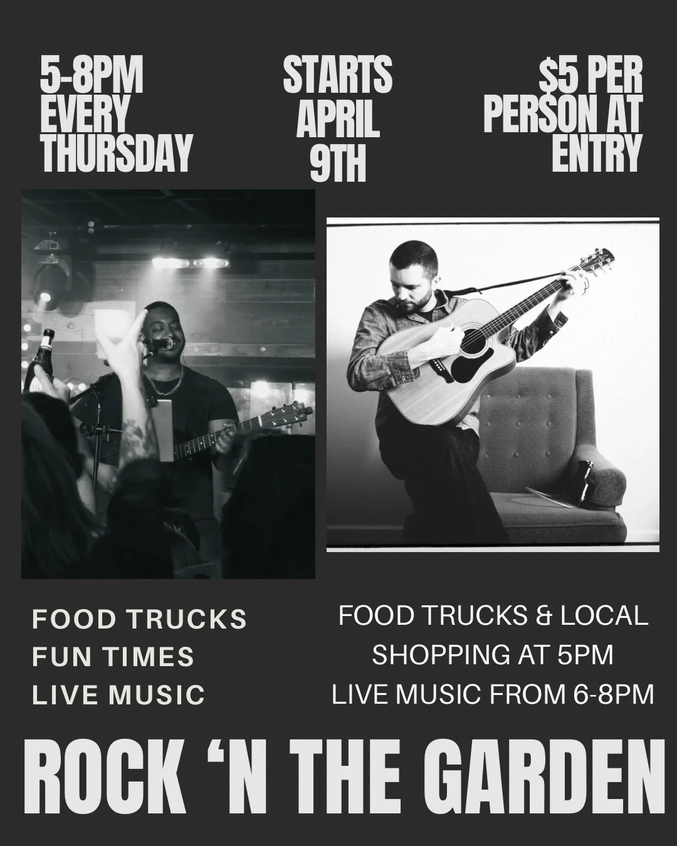 We&rsquo;re back! And your Thursday nights just got a whole lot better!!

MARK YOUR CALENDARS 🗓️🪏🪴🎸

Rock &lsquo;N The Garden is back every Thursday night from 5-8pm starting April 9th

Join us for fun nights to relax, reconnecting and being with