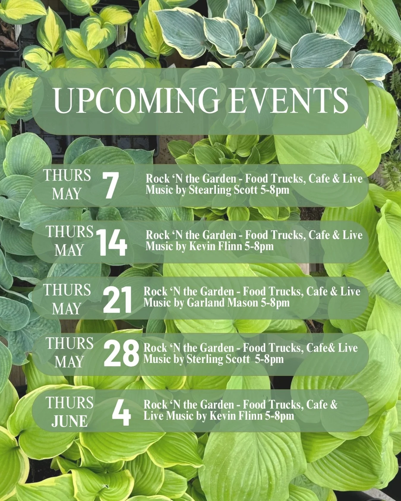 Upcoming for May and June! 

Come check out Rock &lsquo;N The Garden! 
For more info go to norwoodgardens.co under upcoming events🙌