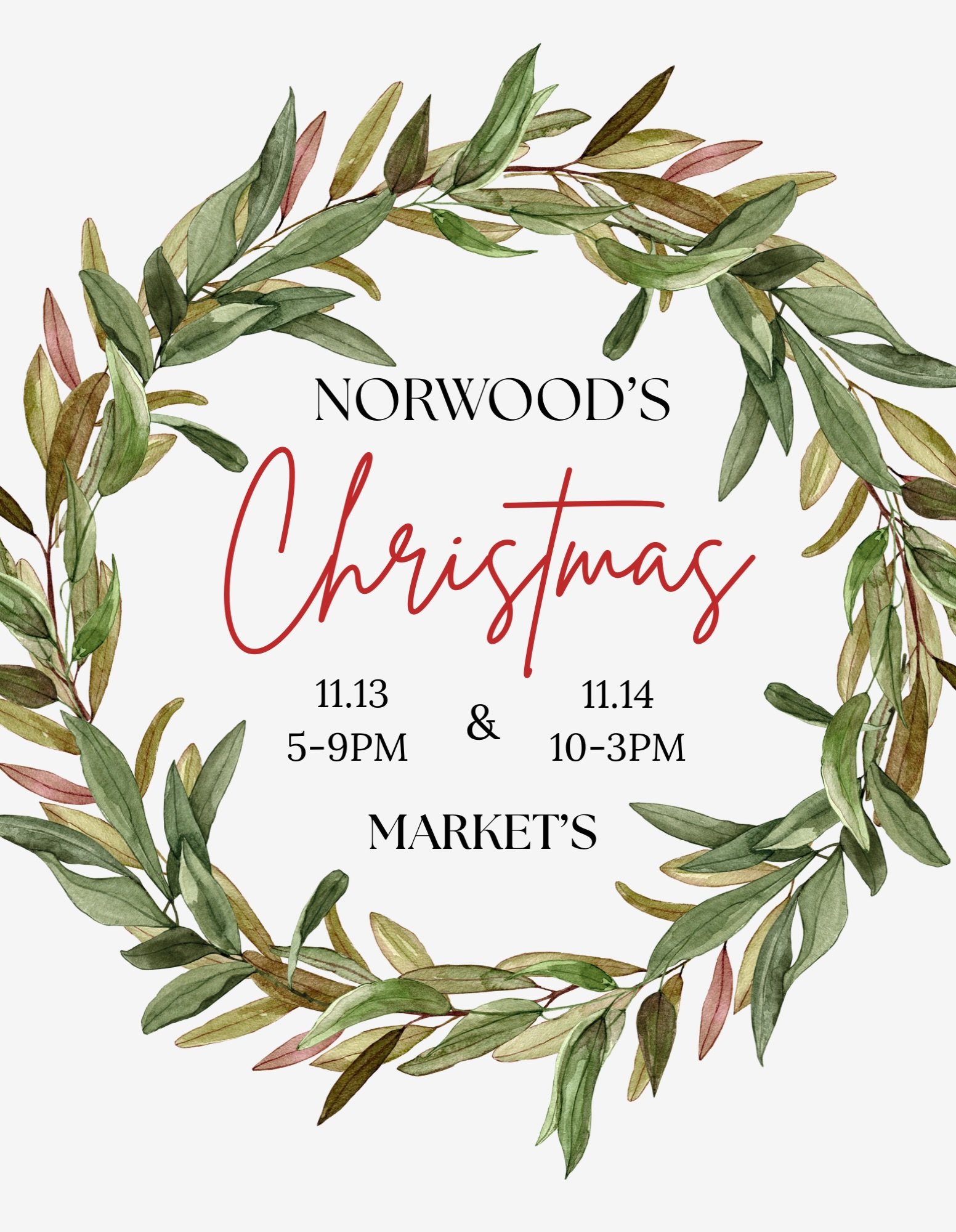 🎄✨ The countdown to Christmas is ON! ✨🎄

Norwood&rsquo;s 4th Annual Christmas Markets are right around the corner, and we&rsquo;re bringing you TWO days of holiday fun! ❤️🎅🏼

🌙 Friday, November 13 | 5&ndash;9 PM
Christmas Night Market

☀️ Saturd