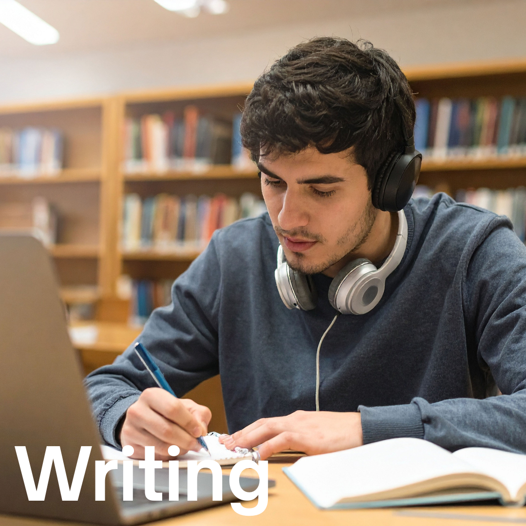 College student studying in the library
