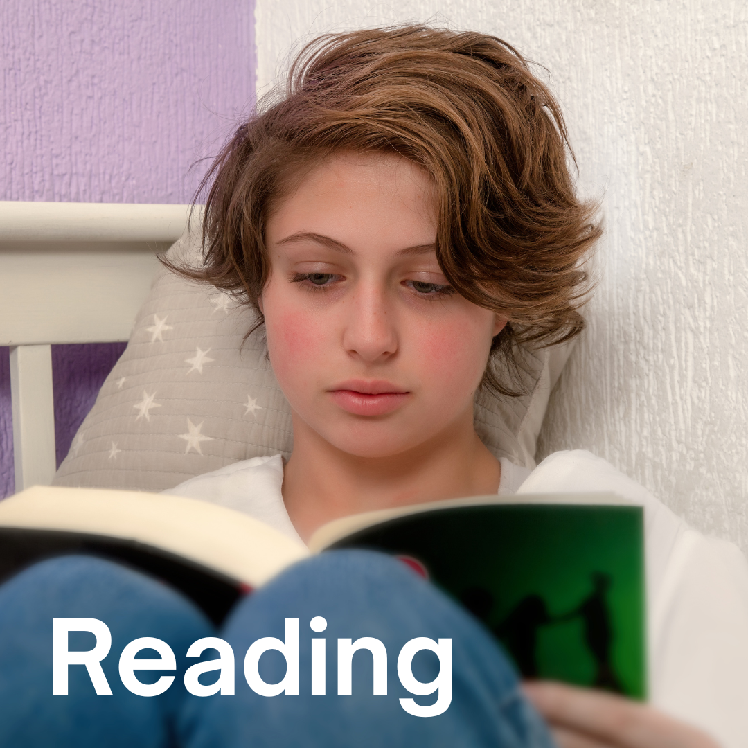Student reads a text for school