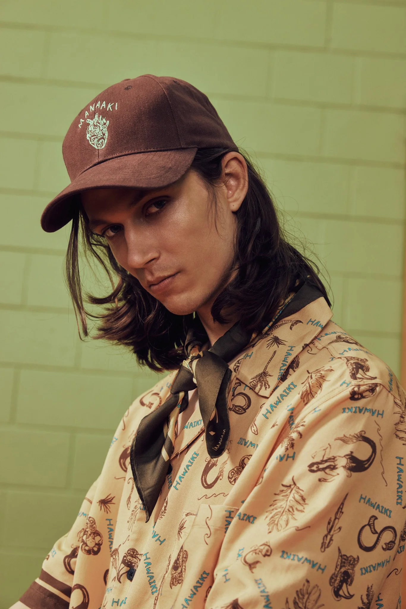 Tan-brown-camp-collar-shirt-print-nautical-lyocell-denim-green-garment-dye-wide-fit-baggy-jeans-cap-logo-mens-the-landing-lookbook-ss26-2.jpg