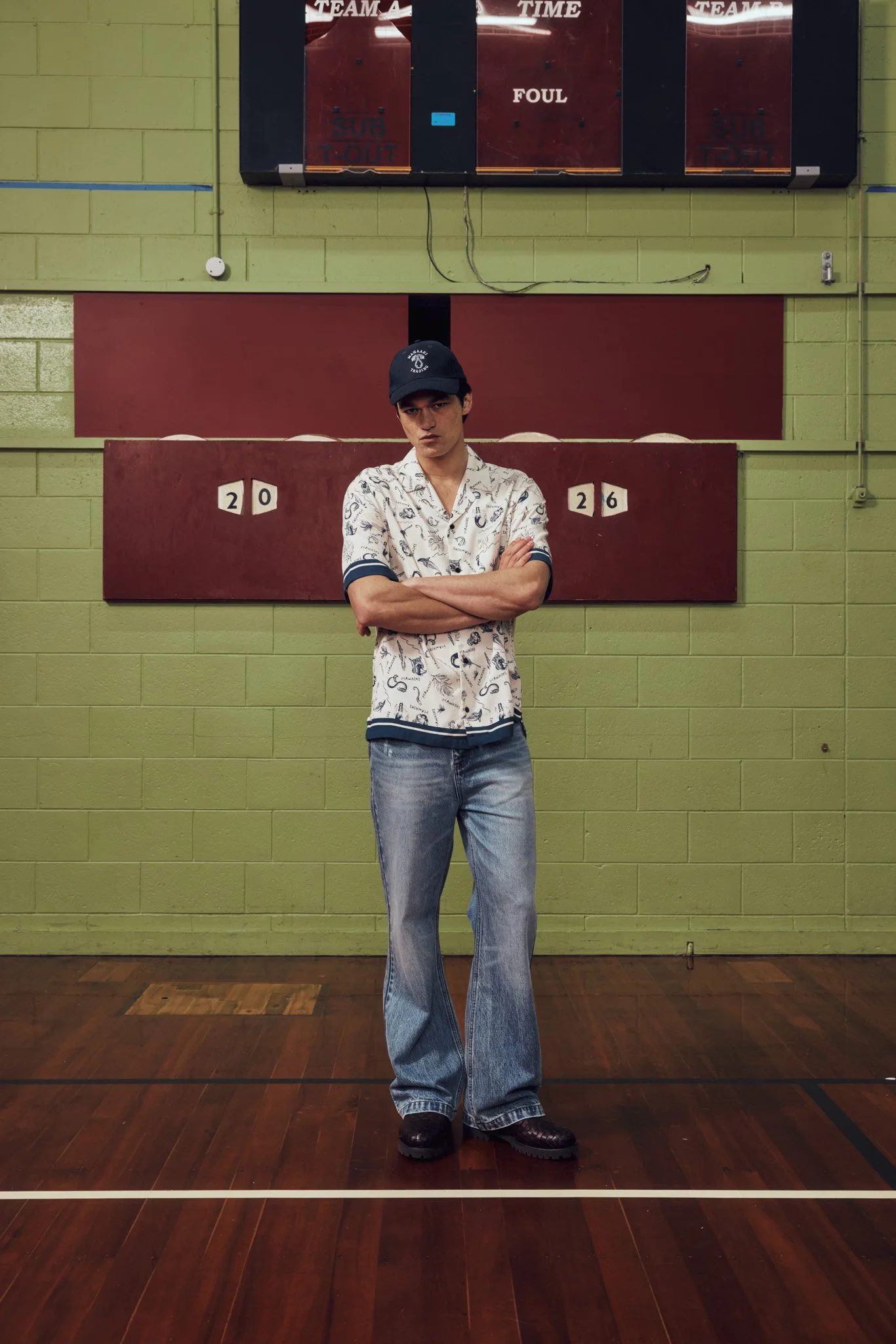 White-navy-camp-collar-shirt-lyocell-mens-print-denim-flare-nautical-cap-logo-mid-wash-the-landing—lookbook-ss26.jpg