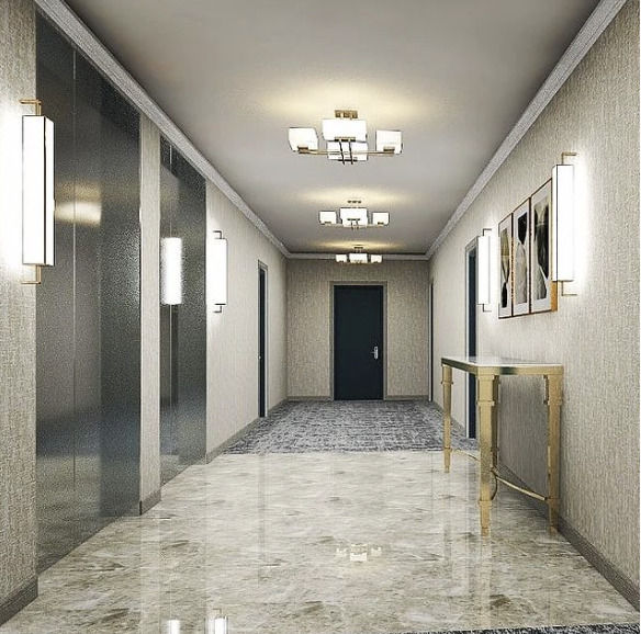 M4 Interiors Hallway with Neutral Colors and an Elegant interior design.