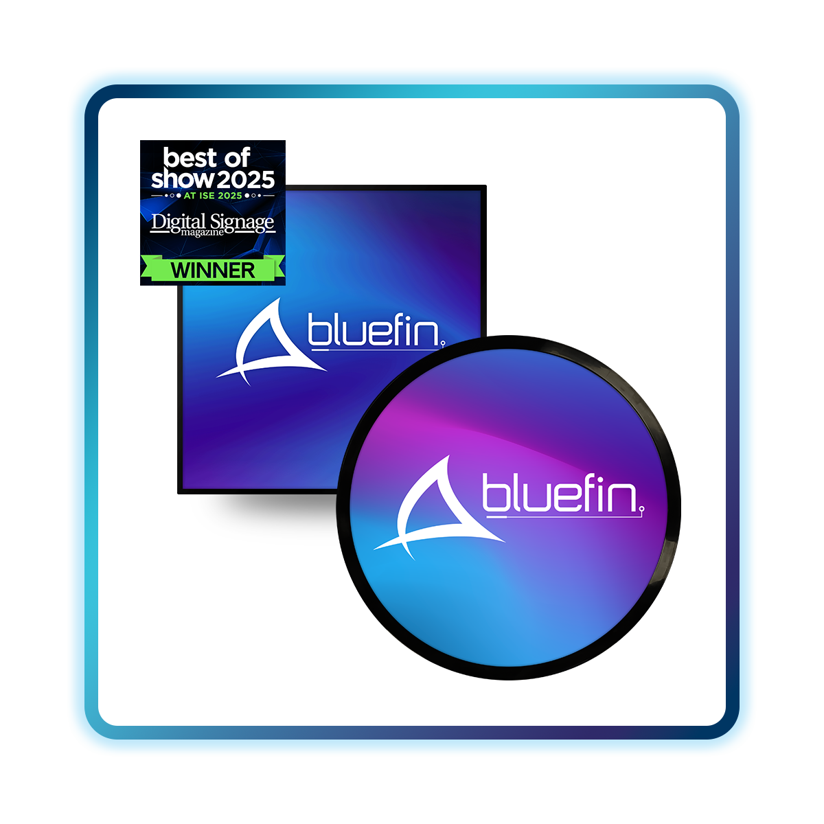 Bluefin award-winning square and circle digital signage displays for retail.