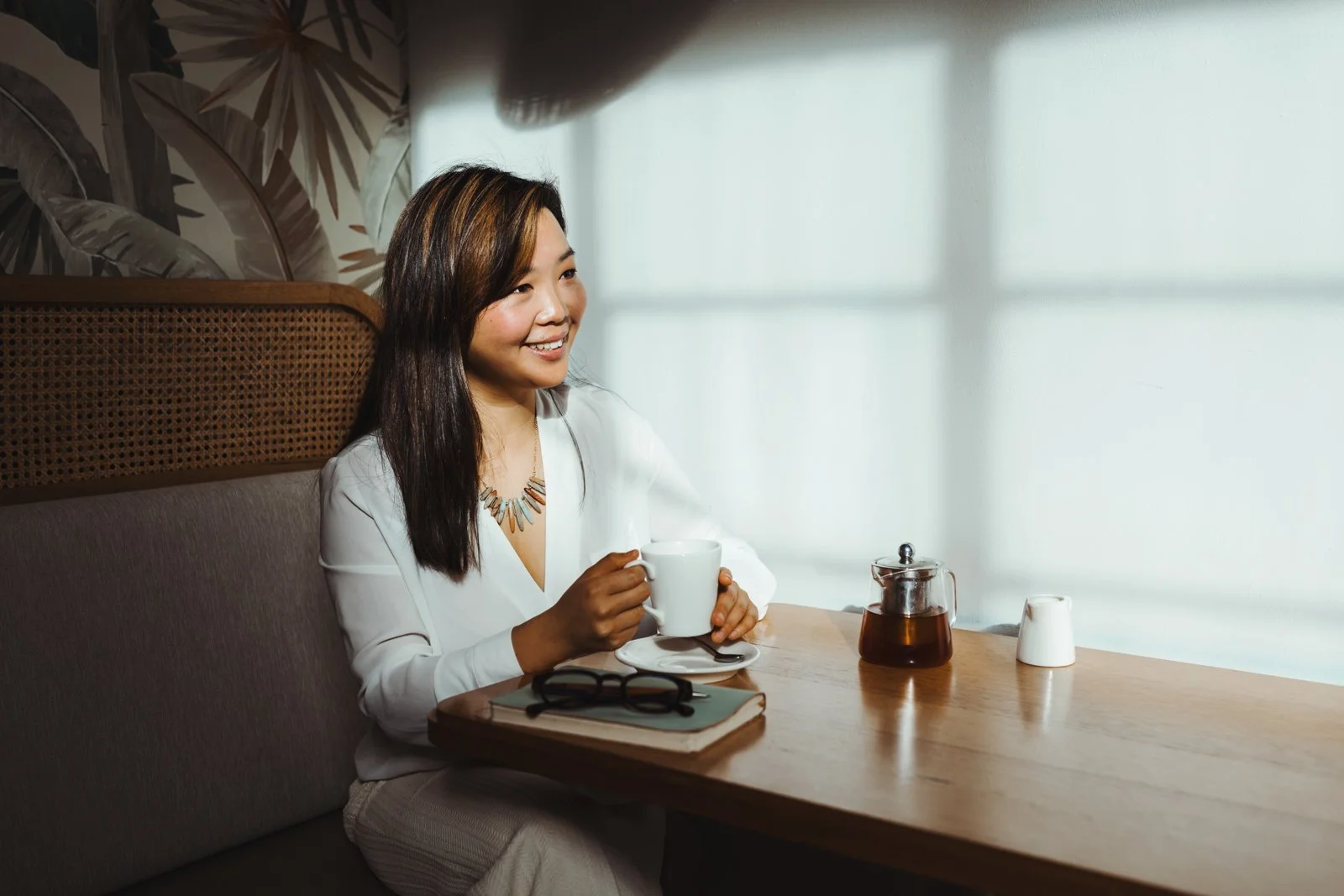 Hobart digital marketer smiles during personal branding photo session in Hobart.