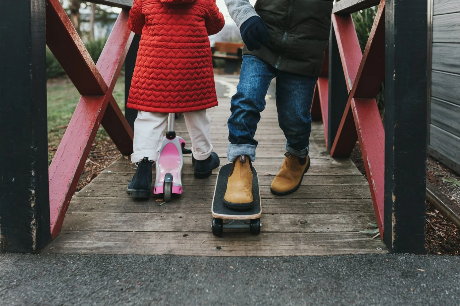 Kids play in park for photo shoot.