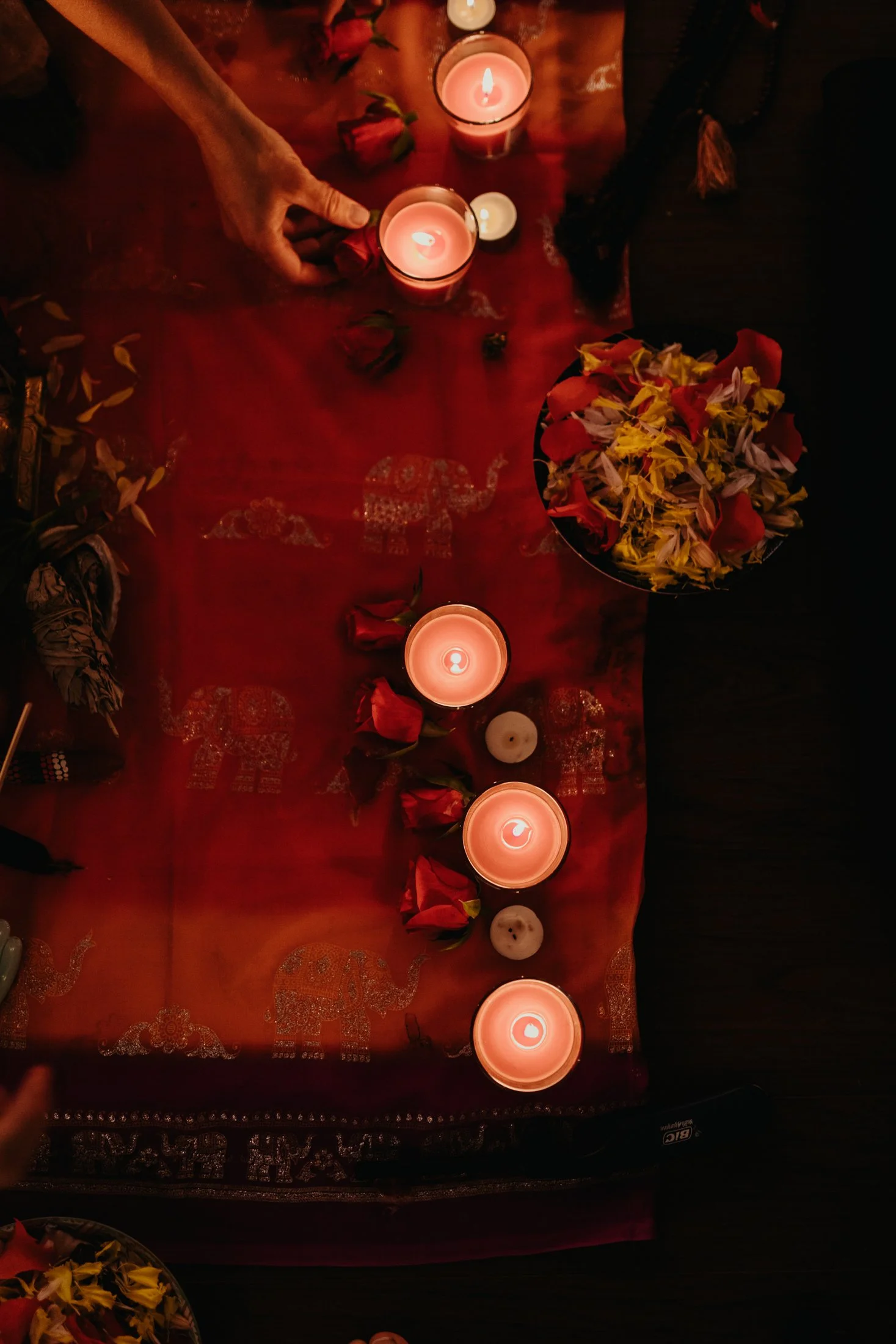 Birds eye view of shrine for yoga ceremony.
