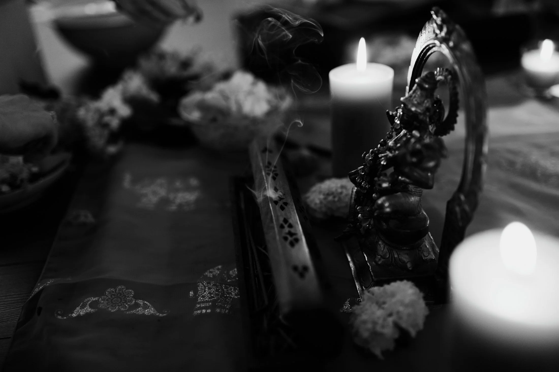 Incense burning at shrine for beginning of yoga event in Tasmania.