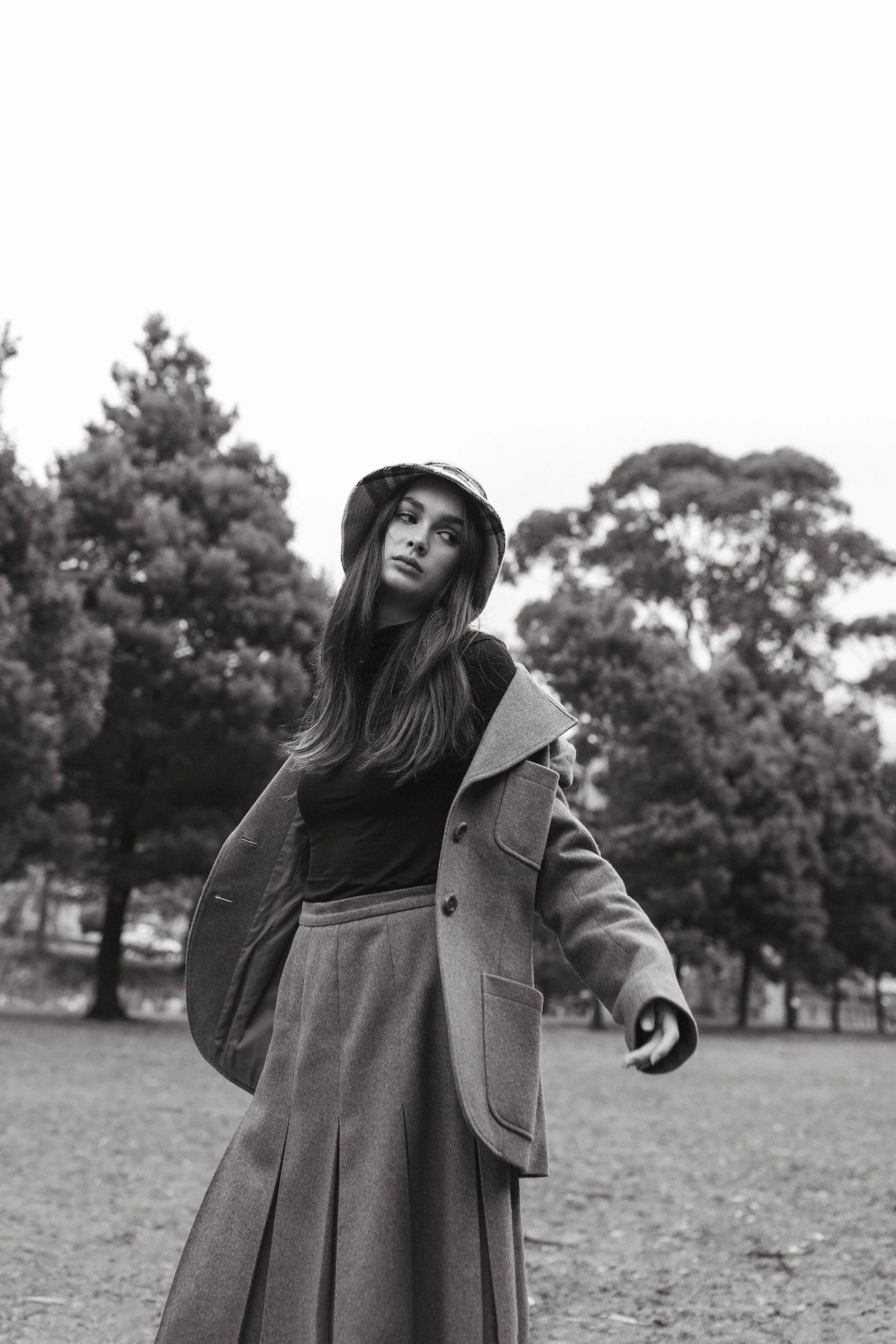 Model poses with vintage outfit on.