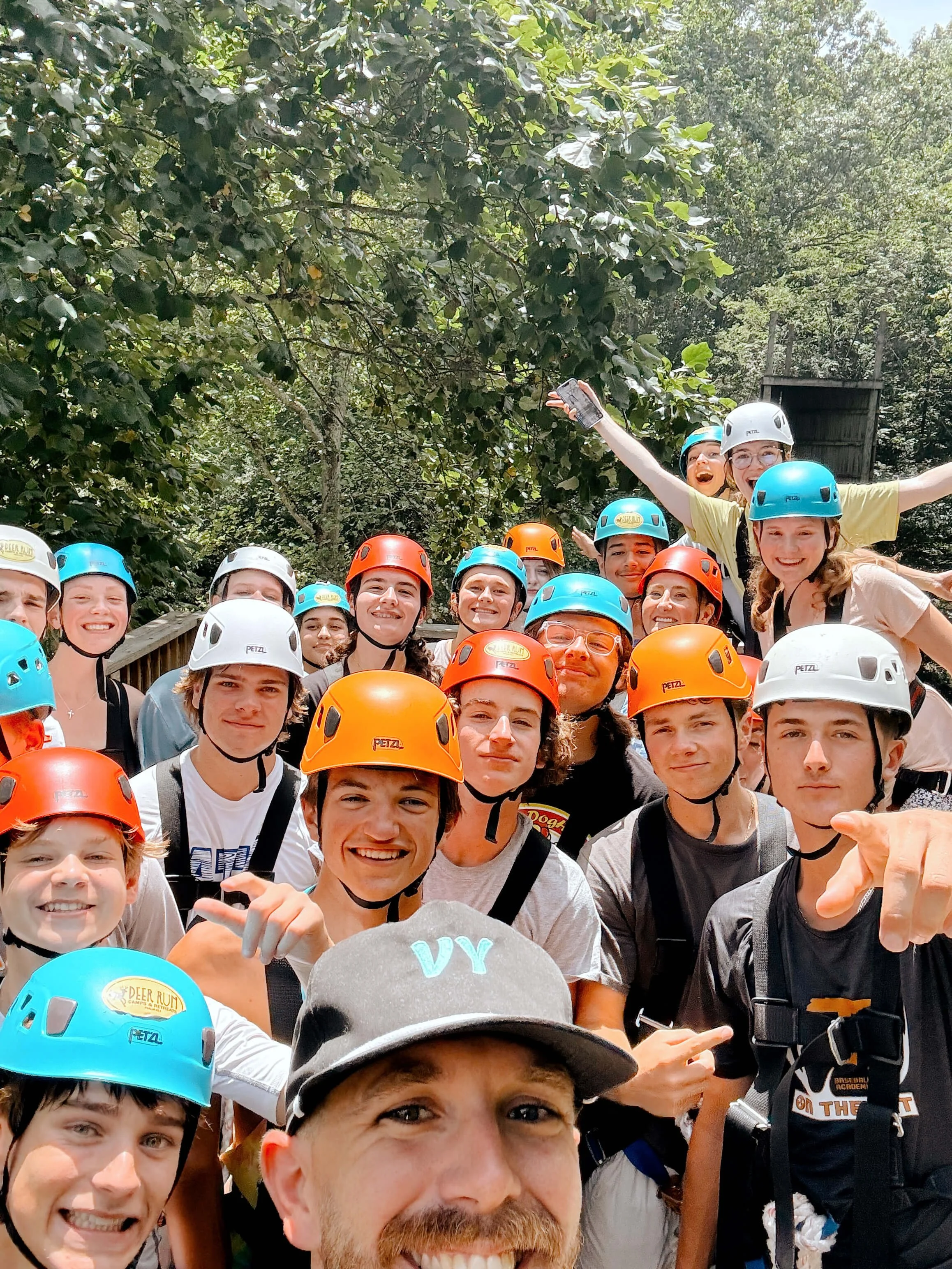 middle and high school students on a high ropes course at retreat center