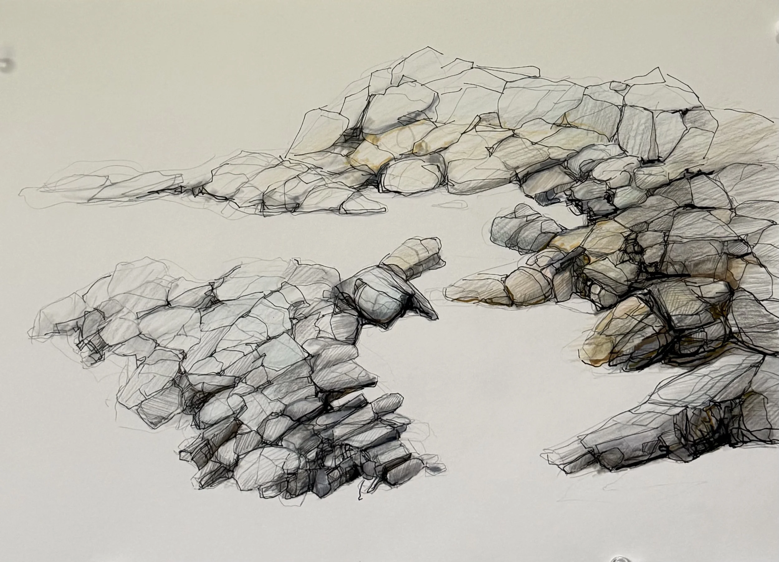 Coastal Drawing-Rocks - mixed media on paper 30 x 42 cm