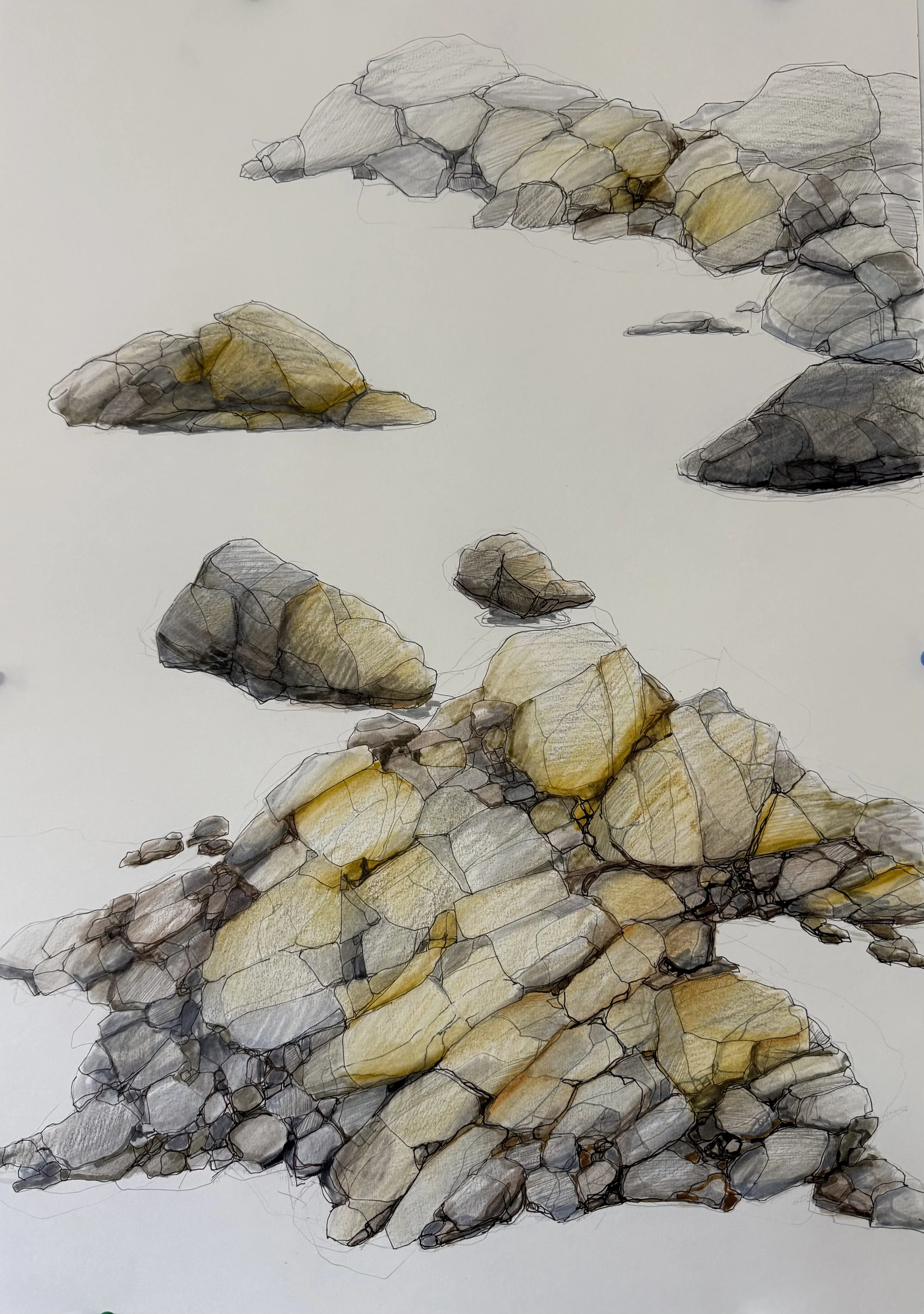 Coastal Drawing - Rocks mixed media on paper 60 x 42 cm