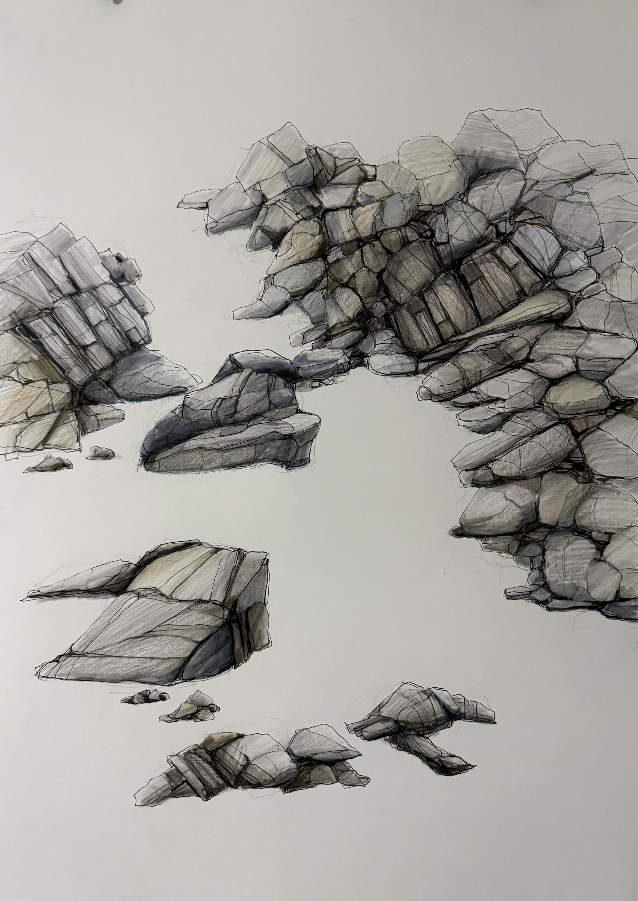 Coastal Drawing - Rocks mixed media on paper 60 x 42 cm