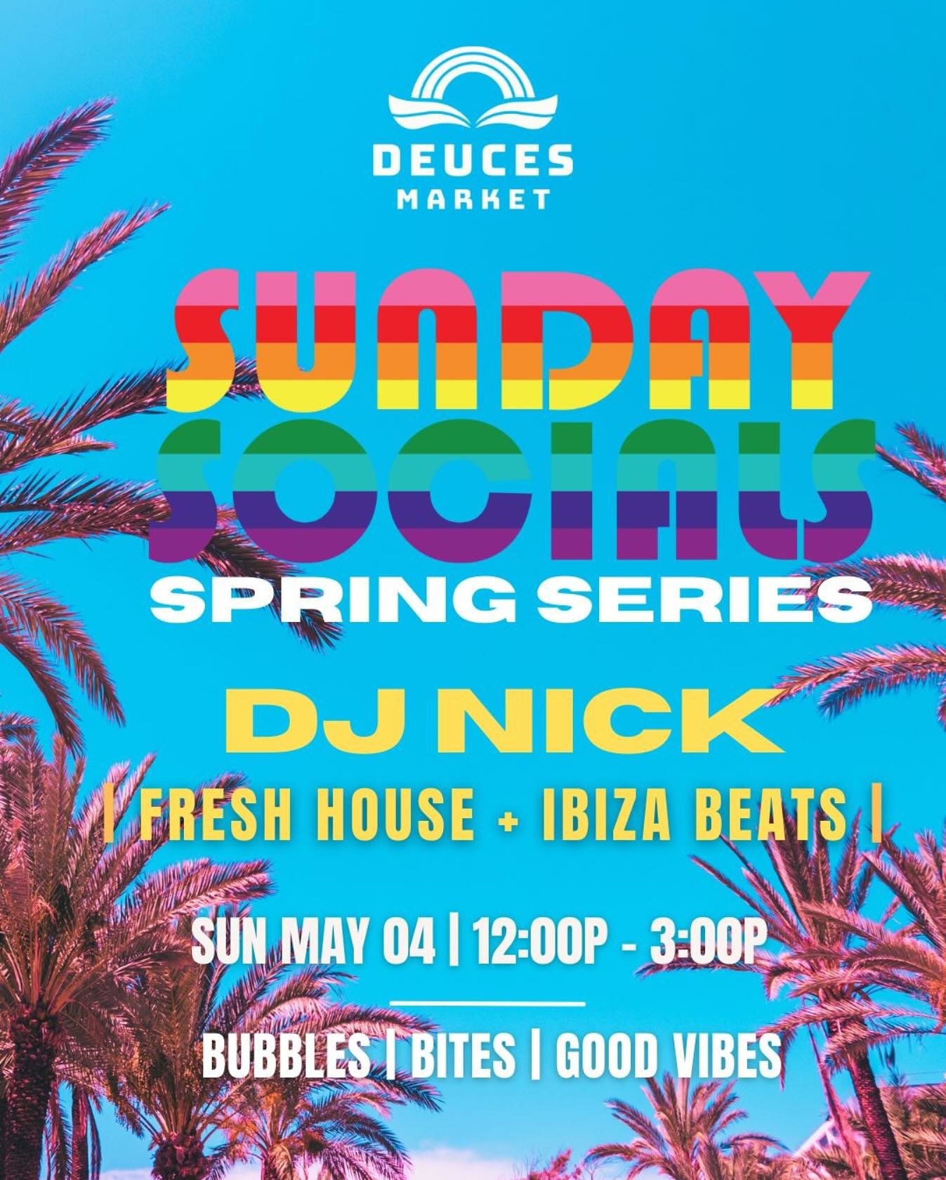 SUNNY SUNDAY + SUNDAY SOCIALS = 🥂🎉 Come enjoy the spring weather and catch some fresh beats this afternoon with @nickthaentertainer #deucesmarket #firststreetnapa #donapa #ournapa #visitnapavalley #lgbtqnapa